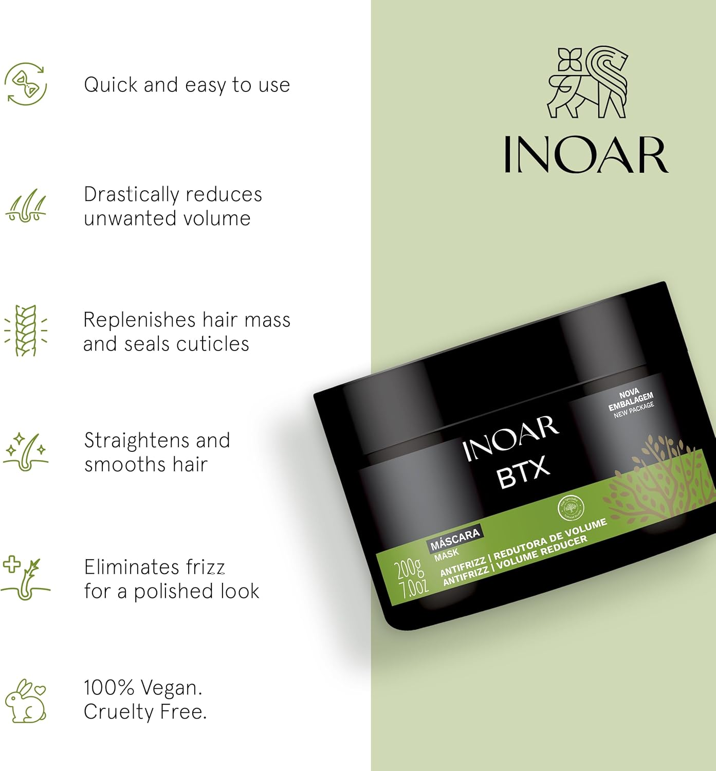 Inoar PROFESSIONAL - BTX Hair Mask Antifrizz 200G image number 6