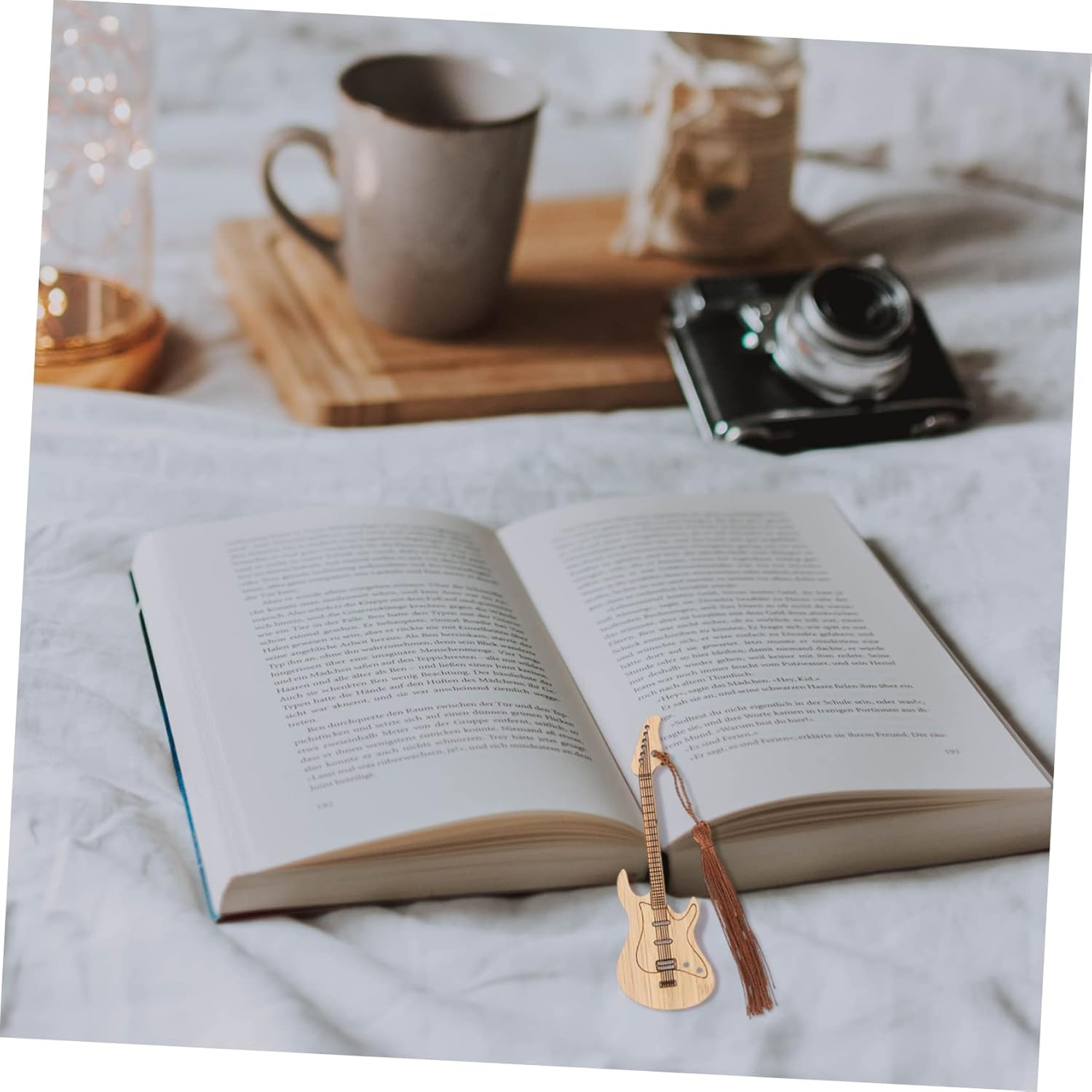 Tofficu 2Sets Bamboo Book Marks Creative Tassels Students Present Guitar Shapebookmark 4Pcs*2 image number 1