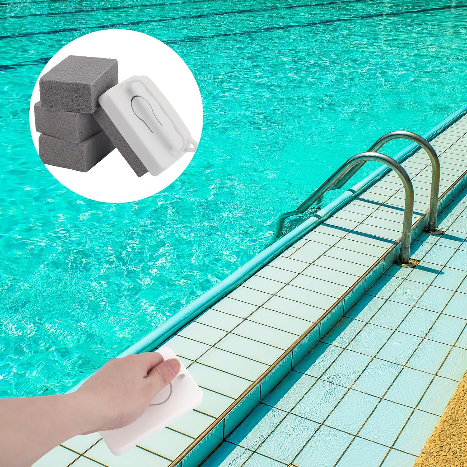 BOXOB 6Pcs Pool Cleaning Block with Handle, Pool Pumice Stone Barbecue Cleaning Brick Stain Remover Stones for Bathroom Kitchen Spa Sink Tile Grout Concrete image number 6