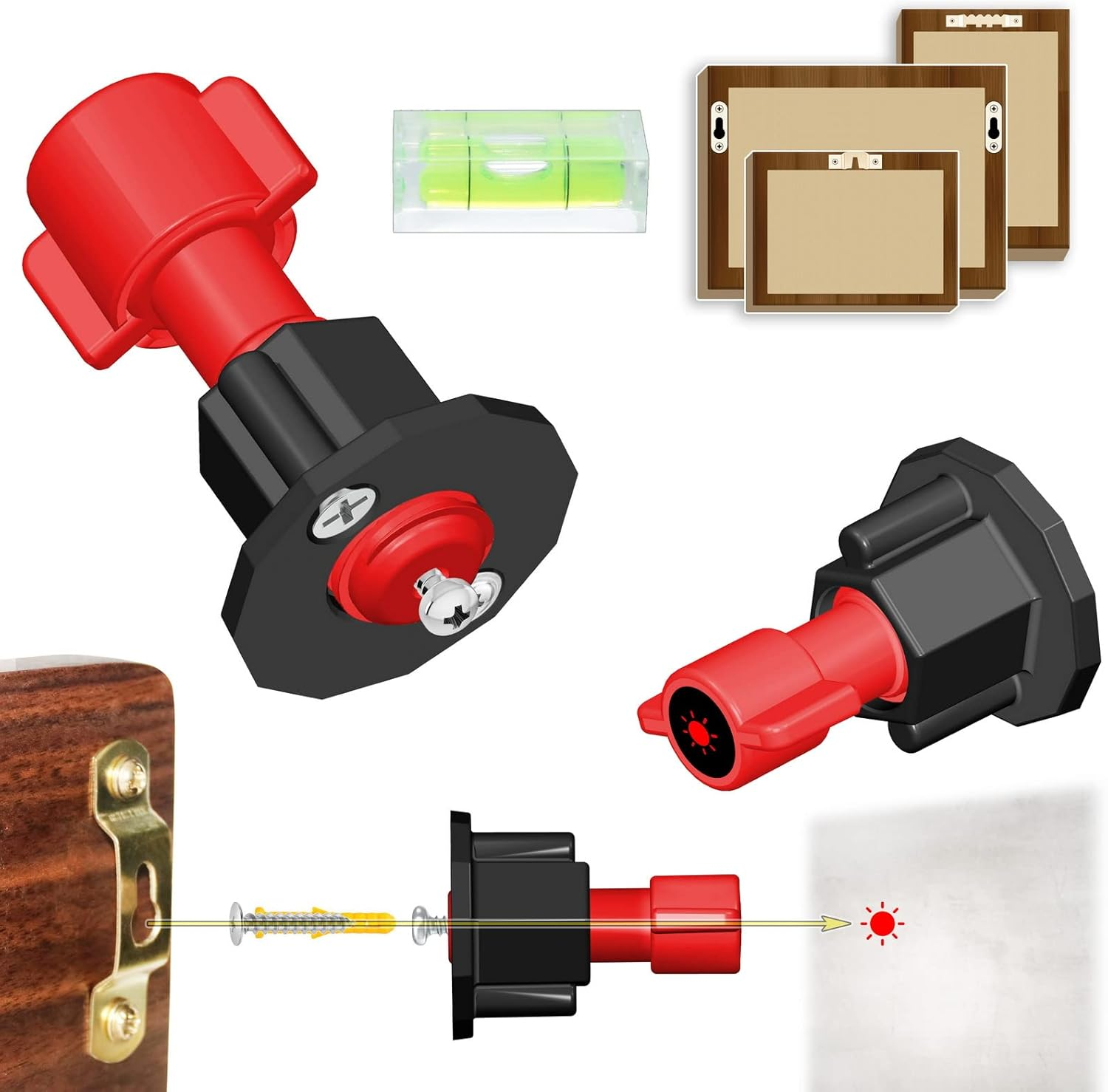 ANFU Keyhole Marker, Keyhole Slot Marking Tool, Picture Hanging Marking Tool, Wall Mount Marker Tool with Mini Bubble Level for Mark Nail Hole Frames Location (Red)