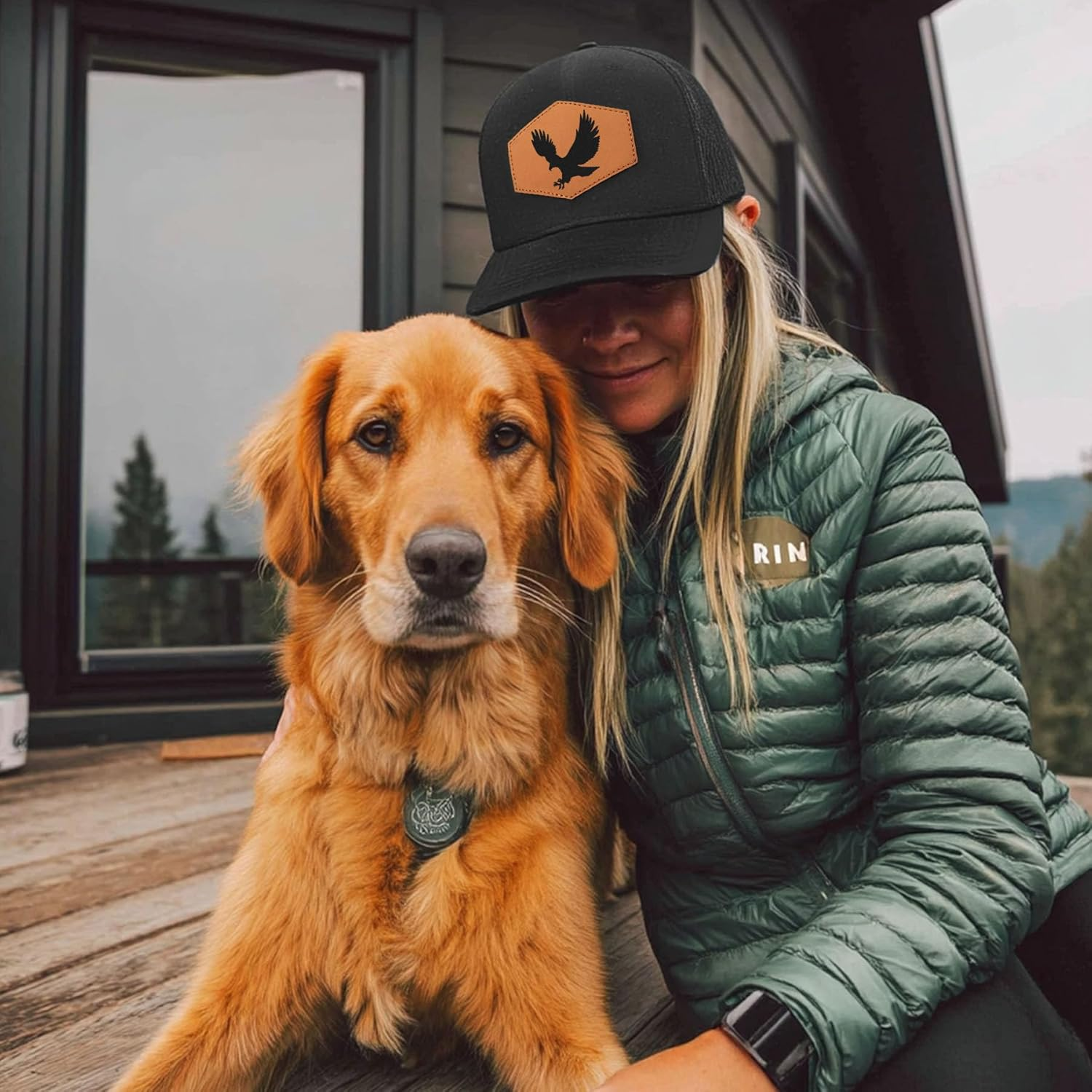 Eagle Baseball Cap for Eagle Lovers,Leather Trucker Hat Snapback Hat for Men Women Brown image number 1