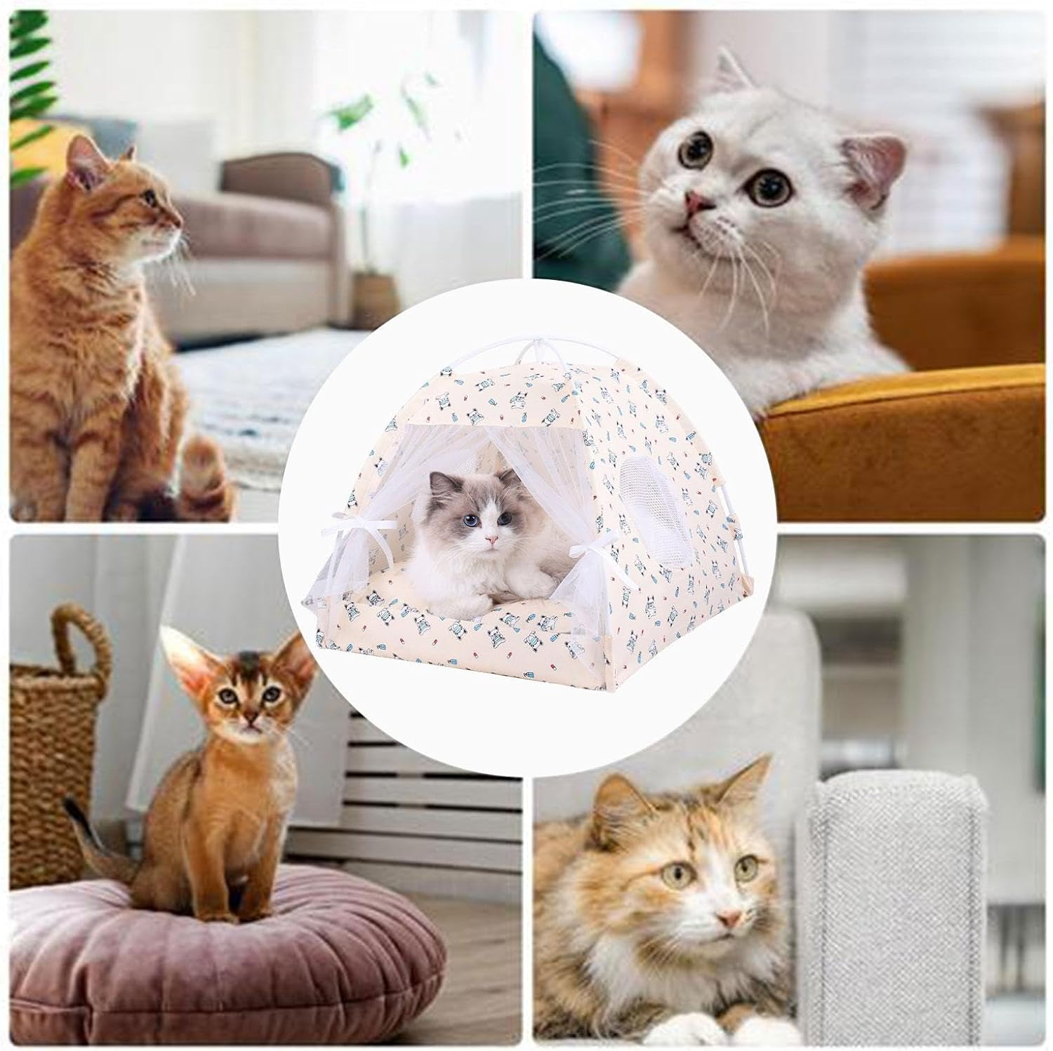 Qikam Cat Tent Bed - Pet Tent Cat Cave for Playing - Semi-Enclosed Dog Tent Bed, Movable Floral Pet Cave Nest for Small Puppy & Kitten image number 6