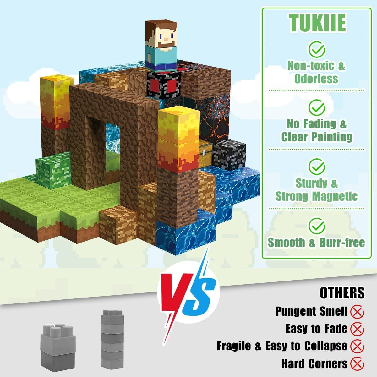 Tukiie 160PCS Magnetic Blocks Set for Kids Aged 3+, 3D Cube Toy Building Set Stacking Construction STEM Educational Sensory Toys for Boys Girls image number 1