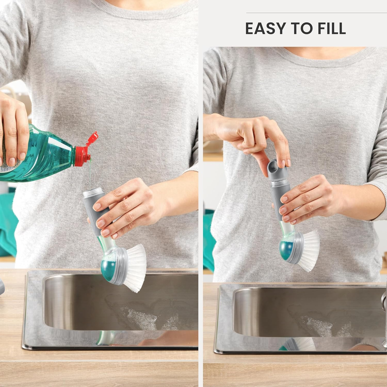 Vigar Rengo Soap Dispensing Dish Brush, Grey image number 4