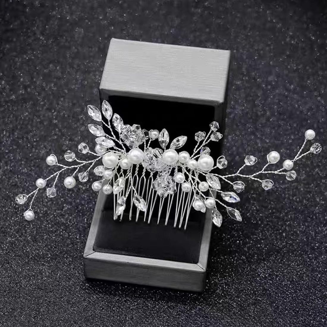 Flower Wedding Hair Comb Silver Pearl Headpiece Bridal Hair Accessories for Women and Girls image number 5