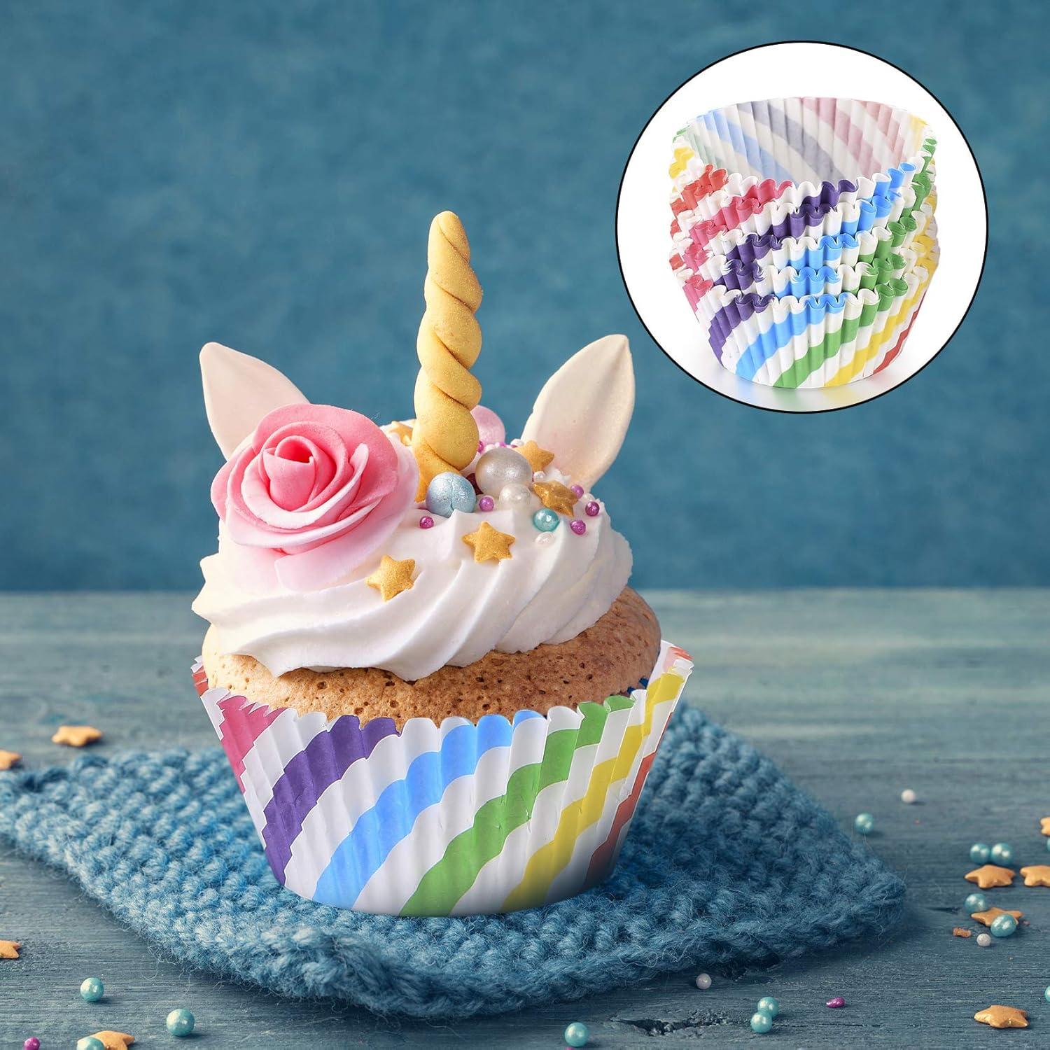 600 Pcs Cupcake Baking Cases, Muffin Cupcakes Paper Wrappers Cases Liners, Rainbow Baking Cups Wedding Birthday Party Liners Cases - 6 Styles image number 4