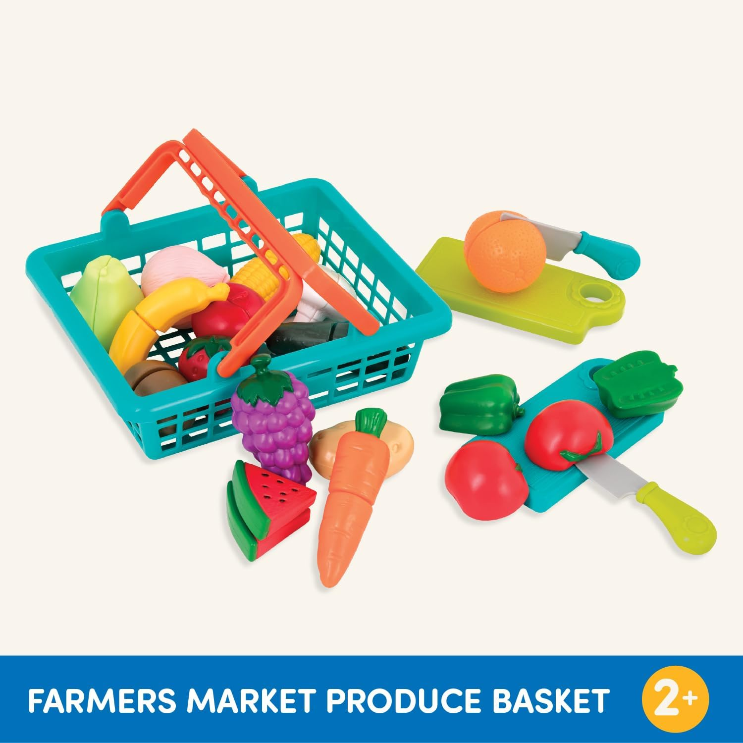 Battat &ndash; Farmers Market Basket &ndash; Toy Kitchen Accessories &ndash; Pretend Cutting Play Food Set for Toddlers 3 Years + (37-Pcs) (BT2534Z) image number 6