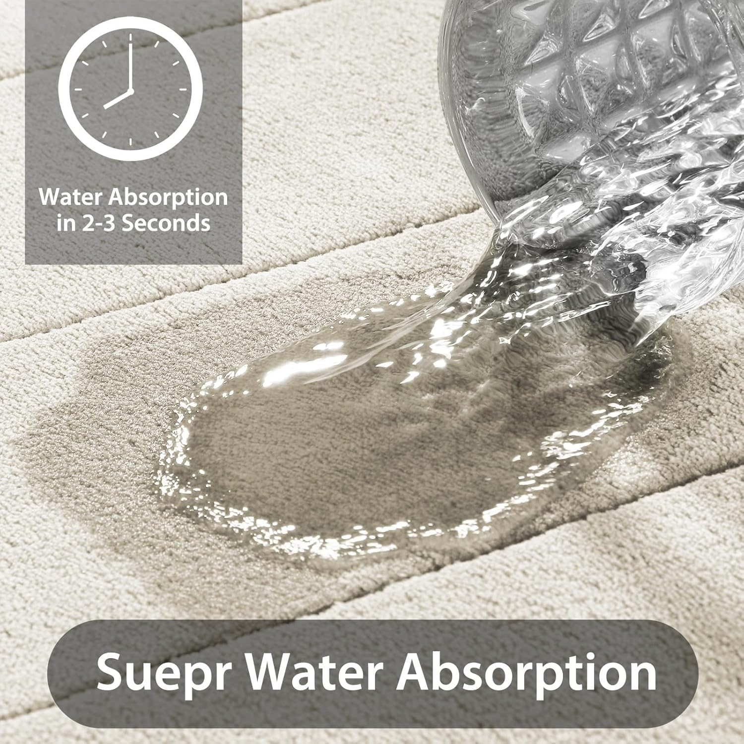 Yimobra 3 Pieces Memory Foam Bath Mat Sets, 31.5 X 19.8 + 17X24 and U-Shaped for Bathroom Rugs, Toilet Mats, Non-Slip, Soft Comfortable, Water Absorption, Machine Washable, Cream White image number 4