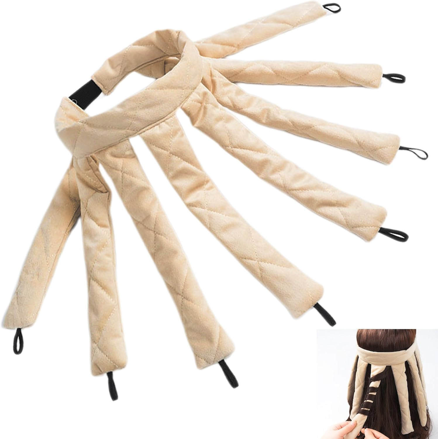 Smaoqingji Octopus Heatless Curls Curlers Headband - 1 Piece, Beige, Heat-Free Curler Overnight, Suitable for Wet and Dry Hair, Long and Short Hair, at Home and on the Go image number 5