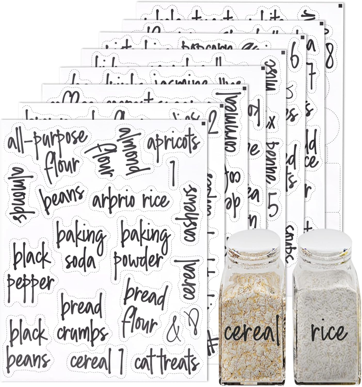 168Pcs Kitchen Pantry Labels, Water & Oil Resistant Kitchen Labels Stickers Food Jar Label for Storage Containers and Organization, Black Labels for Food Containers Jars for Sugar, Coffee, Flour, Salt image number 3