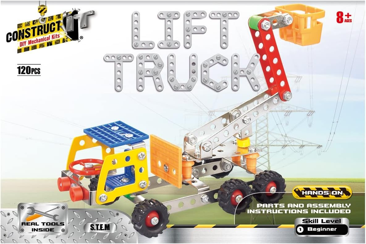 Construct IT Lift Truck &ndash; 120-Piece STEM Construction Kit &ndash; Build Your Own Metal Utility Vehicle &ndash; Creative Engineering Toy for Kids Ages 8&ndash;12 image number 6
