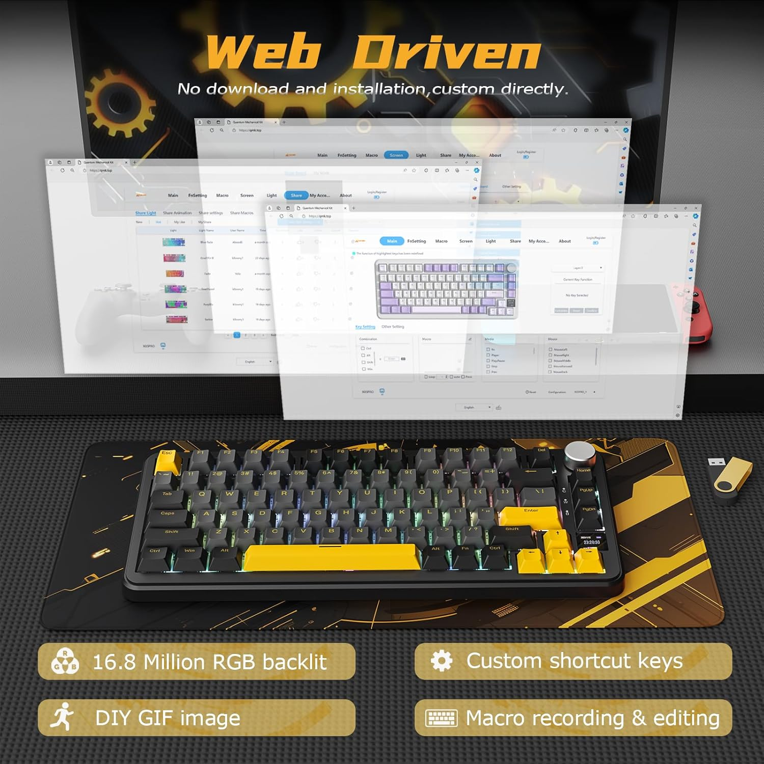 MAMBASNAKE X Attack Shark X85PRO Mechanical Keyboard with Seal, 75% Wireless Gaming Keyboard with TFT Screen and CNC Knob, 2.4 Ghz / BT5.1 / USB-C / 5 Layer Padding, Hot-Swap Linear Switch, for PC, image number 6