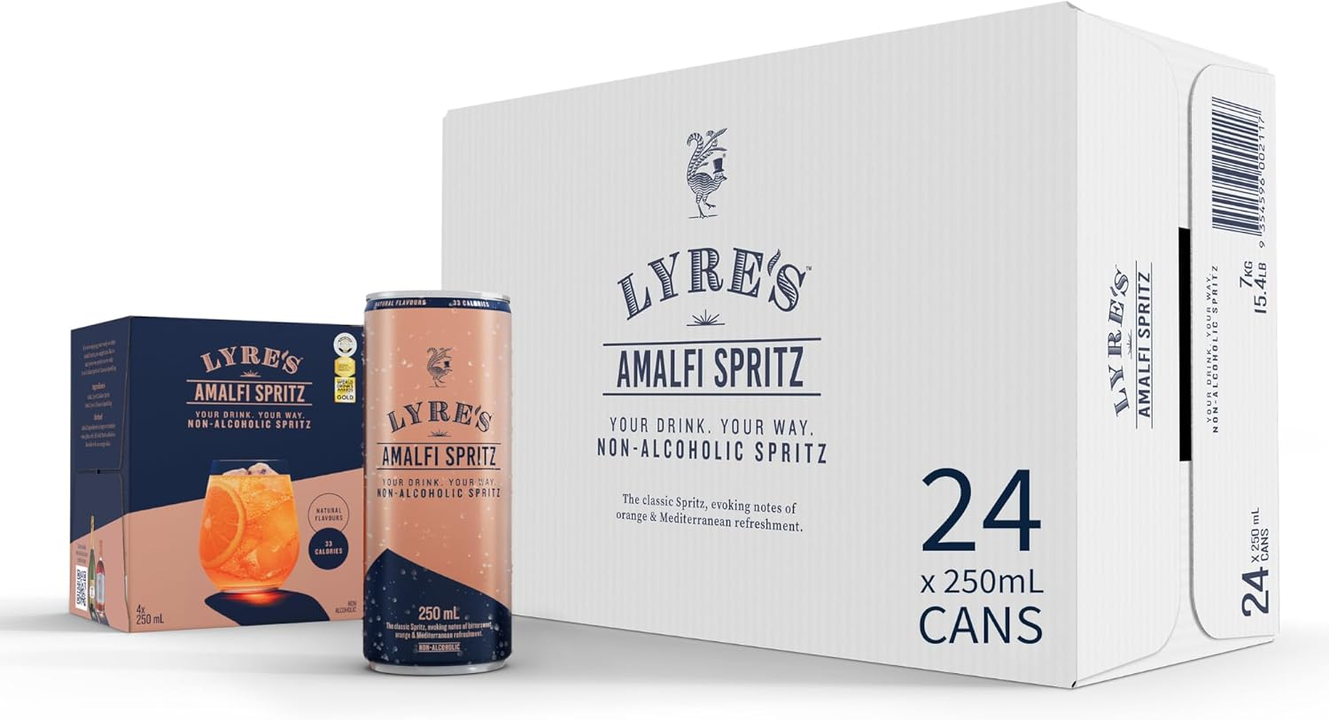 Lyre'S Amalfi Spritz 24-Pack, Ready to Drink Canned Mocktails, Award-Winning Zero Proof Italian Spritz Alternative, Alcohol Free Aperitif & Non Alcoholic Sparkling Wine, 70 Calories a Can (250Ml X 24) image number 4