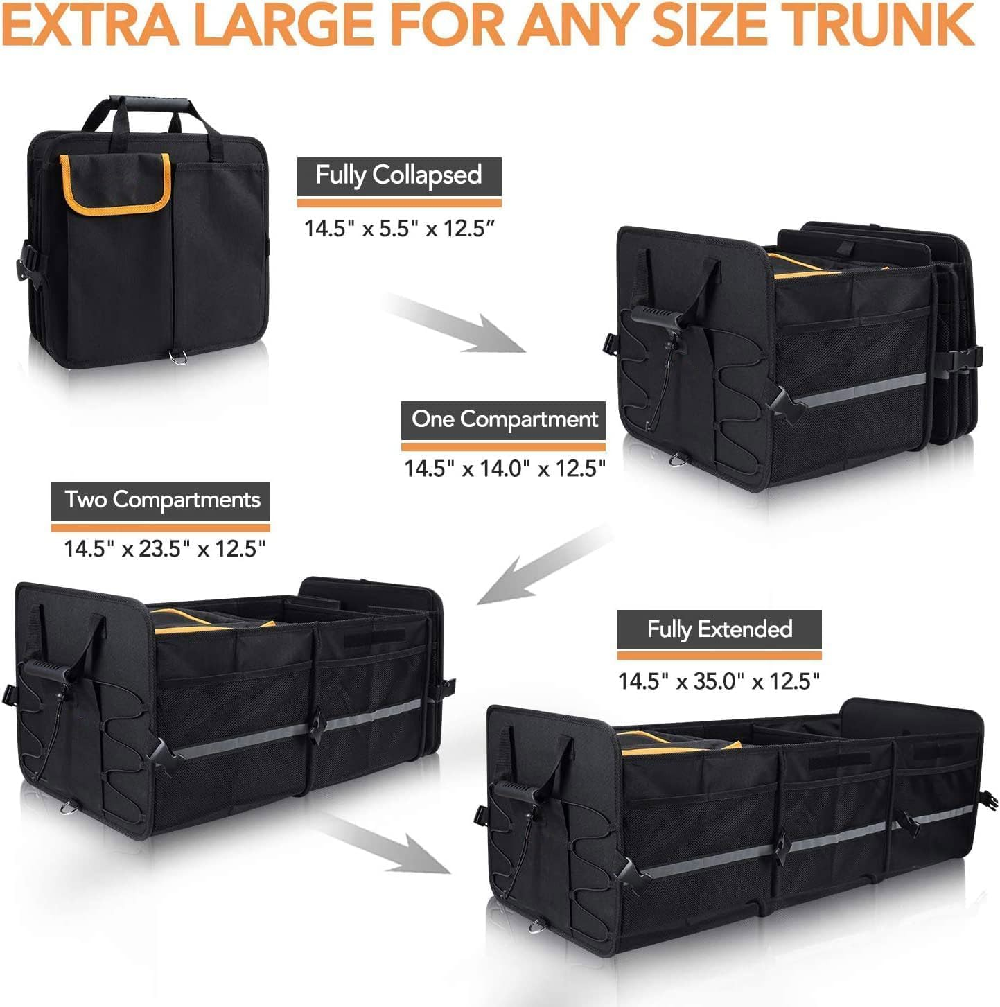 Large Trunk Organizer with Built-In Leakproof Cooler Bag,Car Organizers and Storage for SUV 4 Removable Dividers Collapsible Portable Non-Slip Bottom Tie down Strap,Car Accessories image number 3
