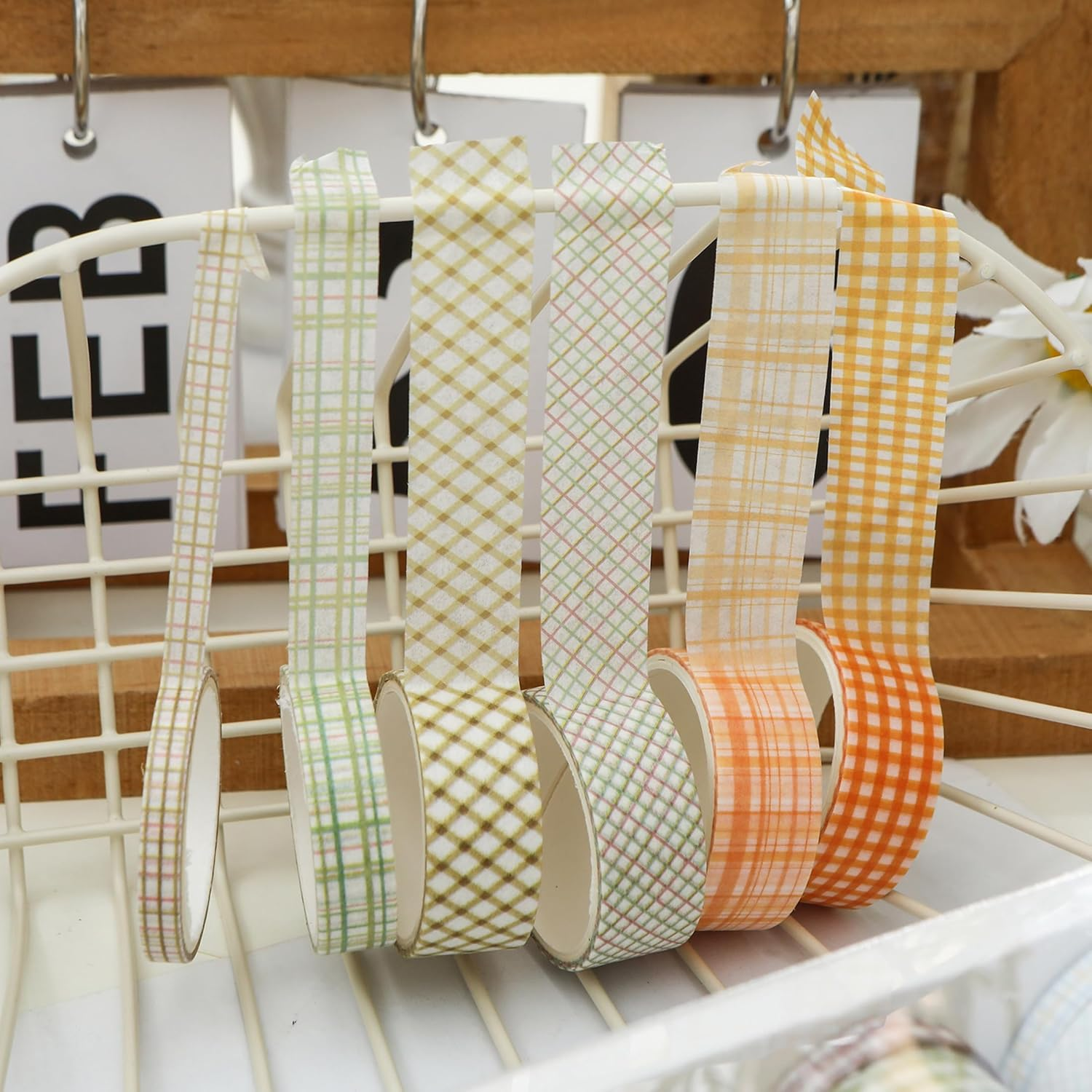 36 Rolls Grid Washi Tape Pack Plaid Arts Adhesive Tapes Basic Patterns Decorative Masking Tape Set for Craft, Kids, Scrapbook, DIY, Gift Wrapping (1-Pink & Orange) image number 3