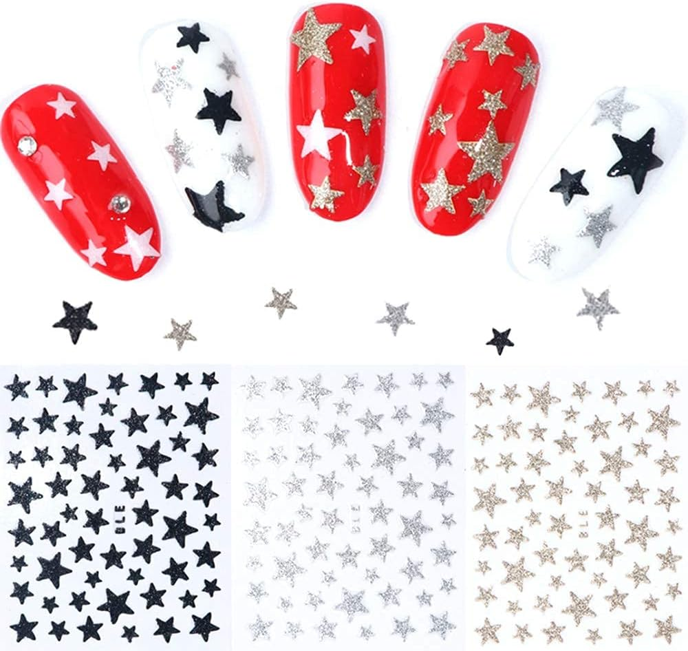 Star Nail Art Sticker Decals 10 Sheets 3D Self-Adhesive Nail Decor with Shiny Glitter Stars for DIY Manicure Decoration image number 1