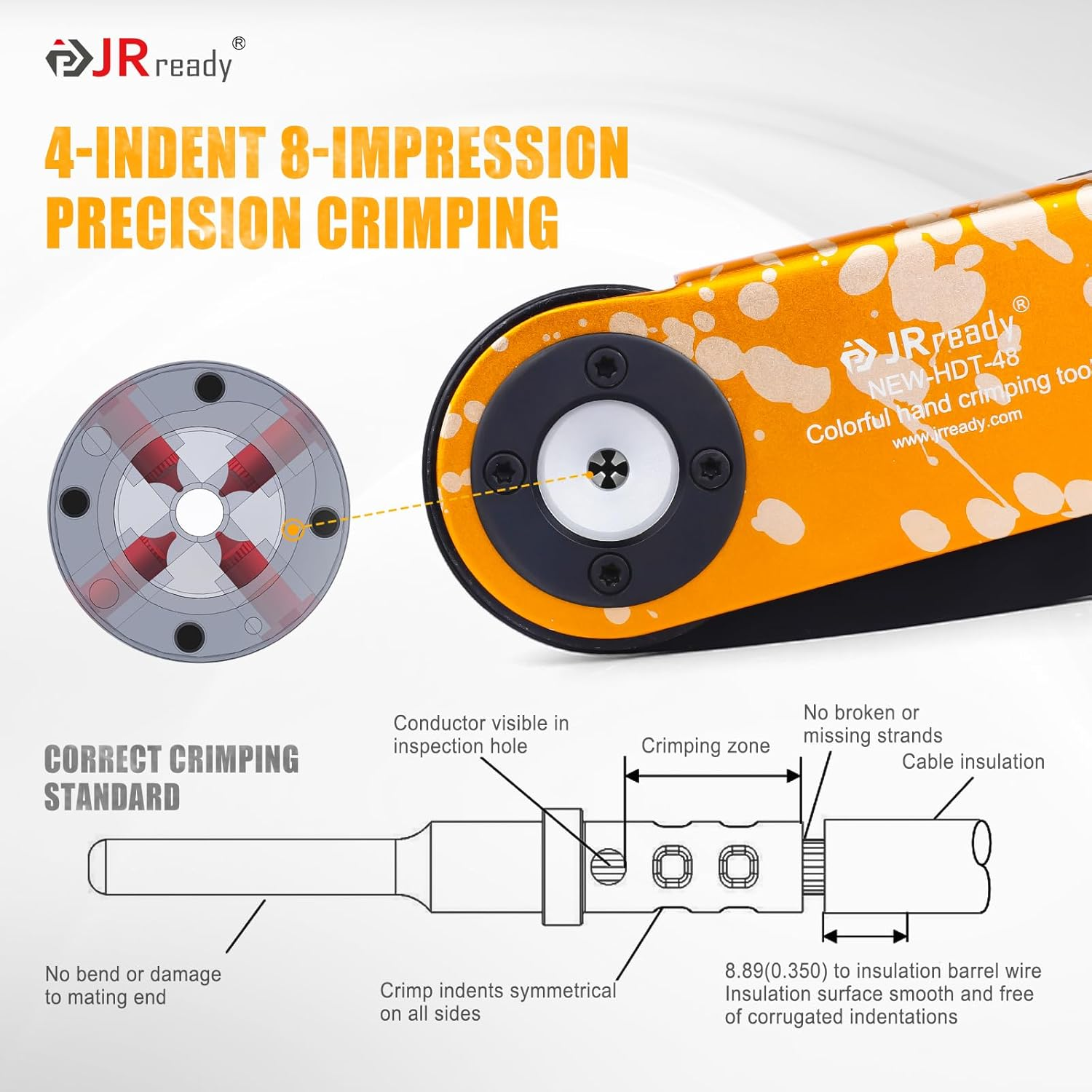 Jrready ST2192 NEW-HDT-48 Deutsch Crimper for DT DTM DTP Connectors, Size 20, 16, 12 Solid Contacts Deutsch Crimp Tool Wire Range 12-22Awg,Equivalent to HDT-48-00 image number 6
