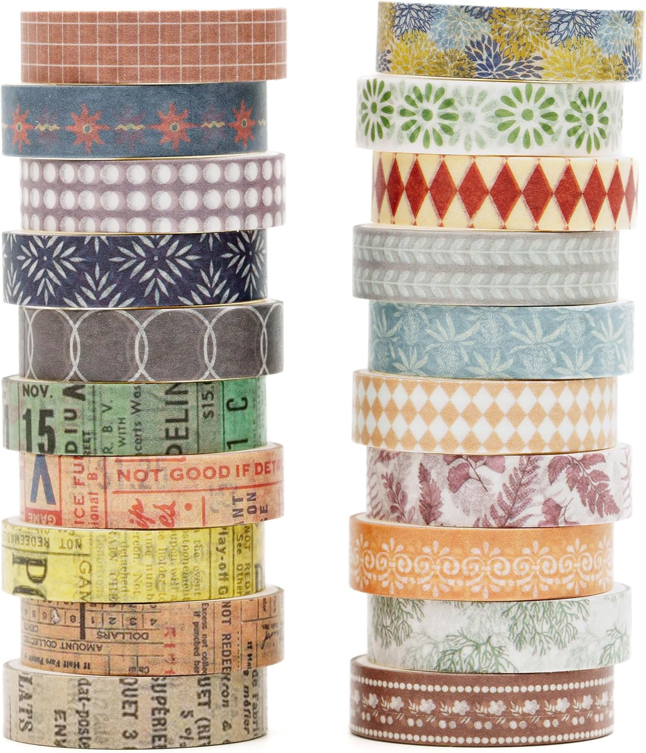 YUBBAEX 40 Rolls Basic Pattern Masking Tape Set Retro Washi Tape for Art DIY Craft Valet Journal Supplies Planner Scrapbooking Card Gift Wrapping (2-Retro Dream)