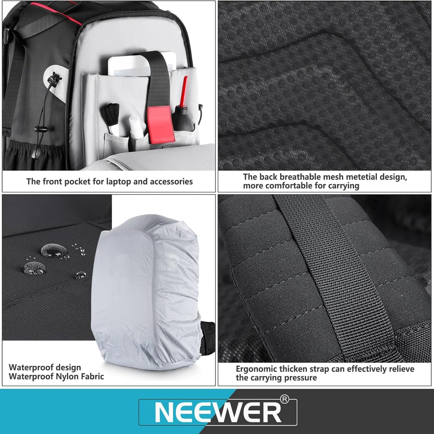 Neewer Pro Camera Case Waterproof Shockproof Adjustable Padded Camera Backpack Bag with anti Theft Lock for DSLR, Compatible with DJI Phantom 1 2 3 Drone Tripods Flash Lens Accessories