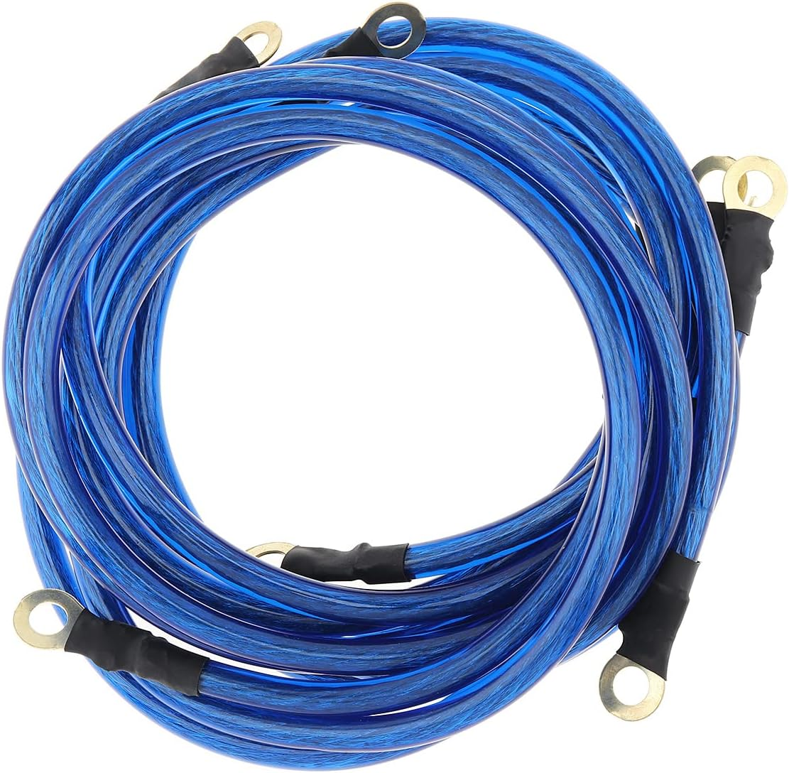 5 Point Car Universal Earth Ground Cables Grounding Wire System Kit High Performance Improve Power for Car Truck, Blue