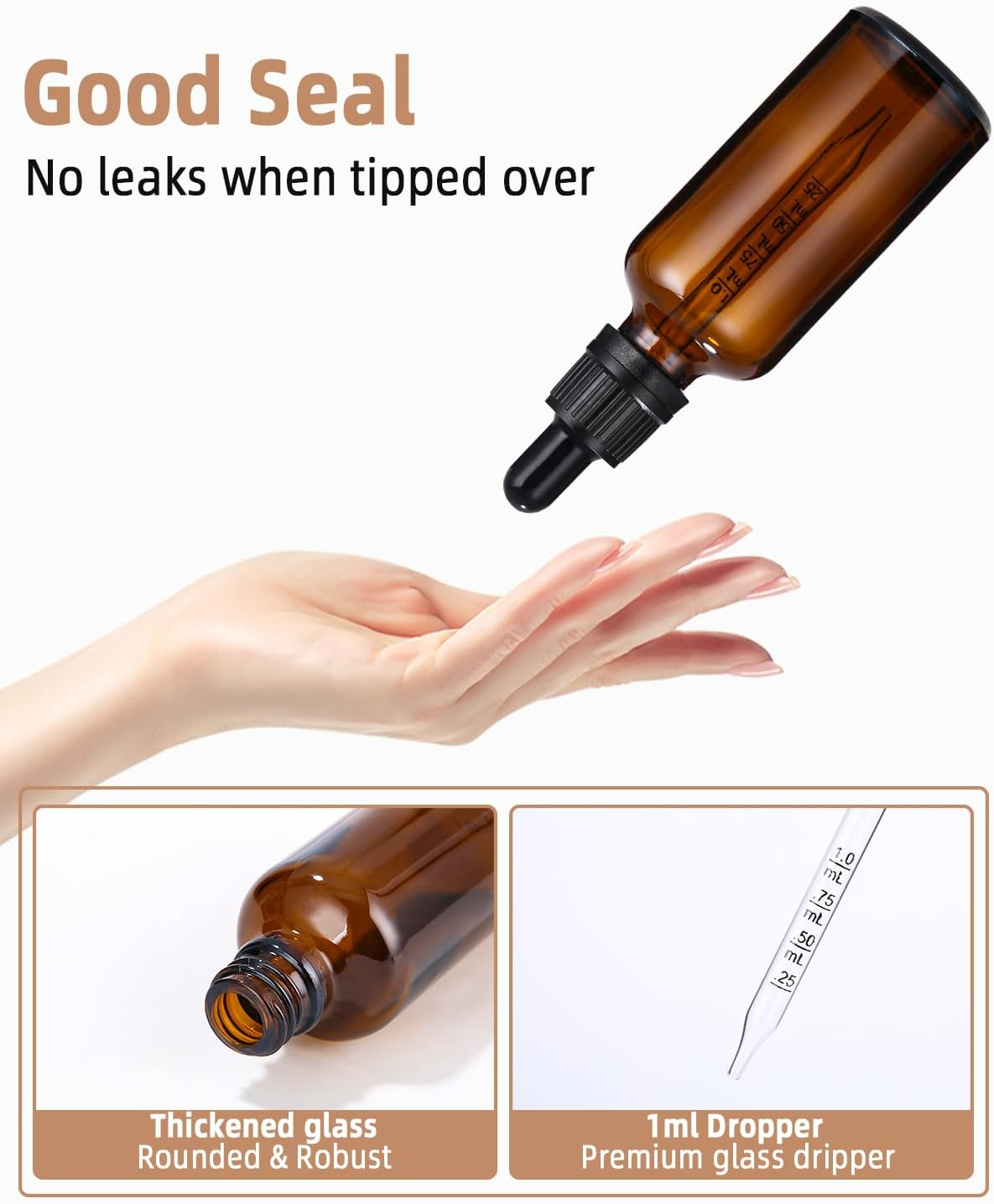 Huifoo 6X50Ml Amber Glass Dropper Bottles, 6 Pieces 50Ml, Essential Oil, Perfume, Remedies, Solutions, Aromatherapy, Travel, Personal Care, BPA Free, Reusable, Leak Proof, UV Protection image number 4