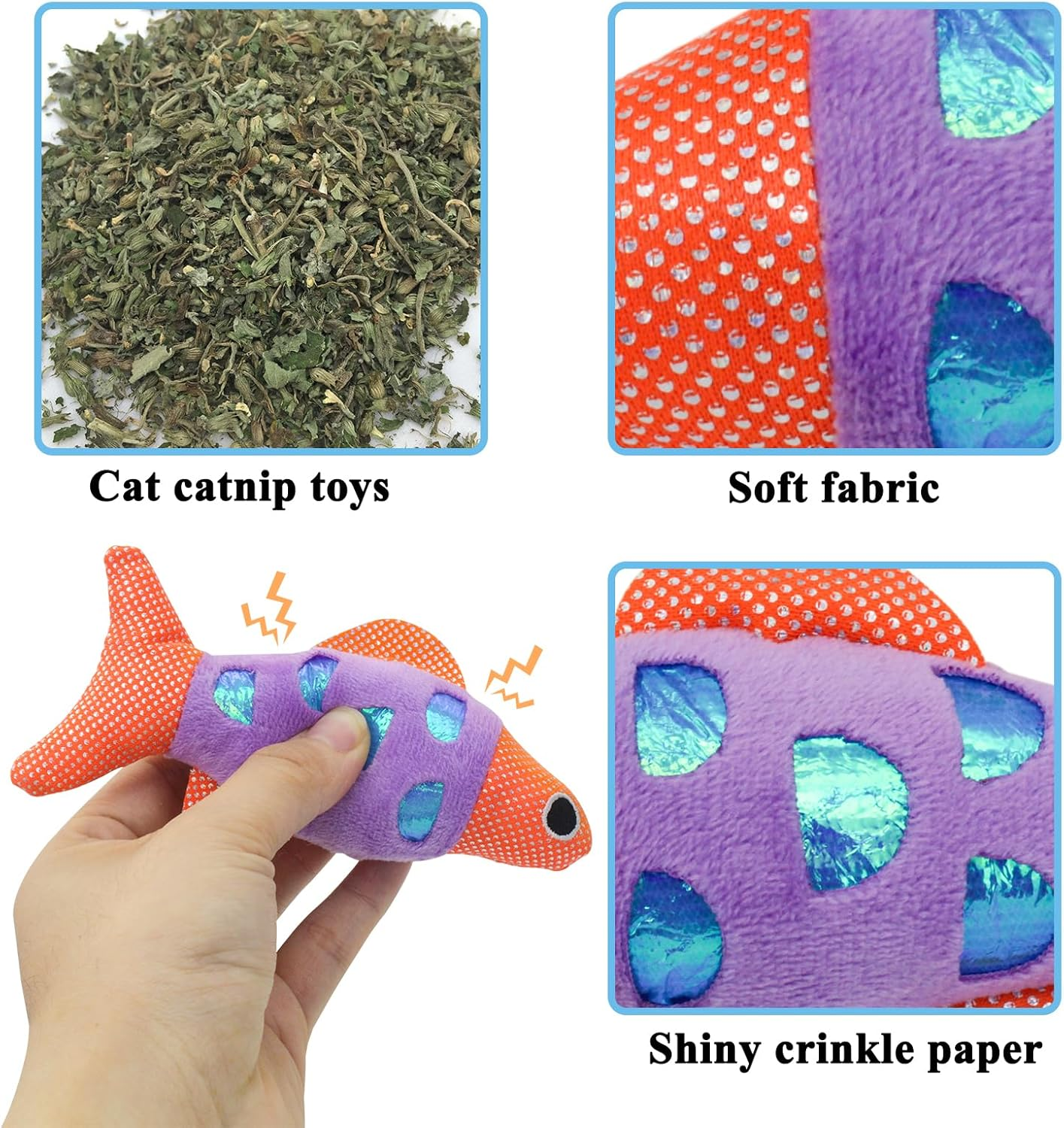 Andiker 4 Pieces Christmas Catnip Toy, Kitten Chewing Toy, Indoor Interactive Teething Toy, Santa Christmas Tree, Snowman, Gingerbread Man Catnip Toy (1Fish) image number 1
