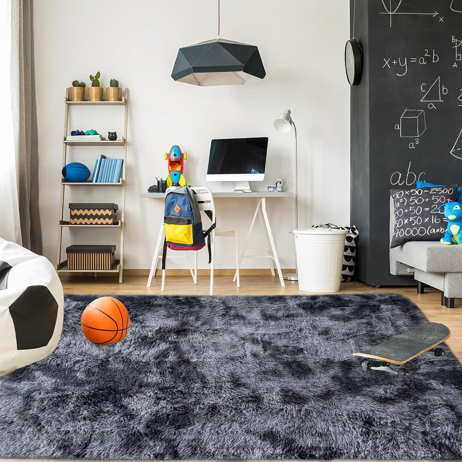 Area Rugs Soft Shaggy Comfy and Fluffy Rug for Living Room Bedroom Kids Room Nursery Modern Carpet Indoor Floor Mat Anti-Skid Rugs Home Decor (Black Grey,120X160Cm) image number 4