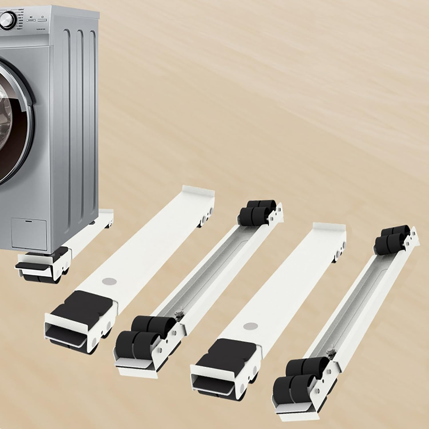 Universal Mobile Base Fridge Stand, Furniture Mobile Roller, Extendable Appliance Rollers Mobile Washing Machine Base, Moving Cart, for Washing Machines, Refrigerators, Dryers, Dishwashers (Black)