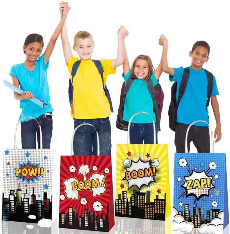 12X Superhero Party Supplies Birthday Decoration Paper Bag Kids Lolly Bag Favour Box Kraft Treat Box Gift Box Gable Box Gift Bag Themed Party Bag image number 2