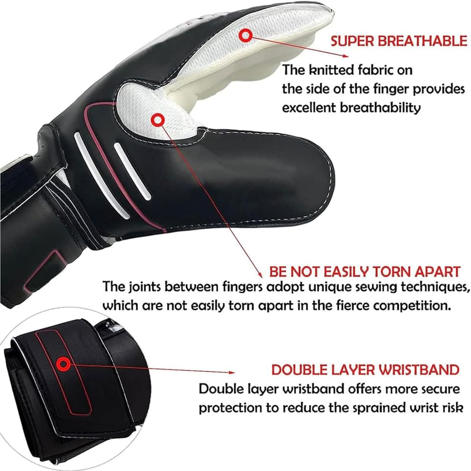 Annuoyi Goalie Gloves, Football Goalkeeper Gloves,Kids & Youth Football Goal Keeper Gloves Strong Grip for the Toughest Saves with Finger Spines to Give Splendid Protection to Prevent Injuries image number 4