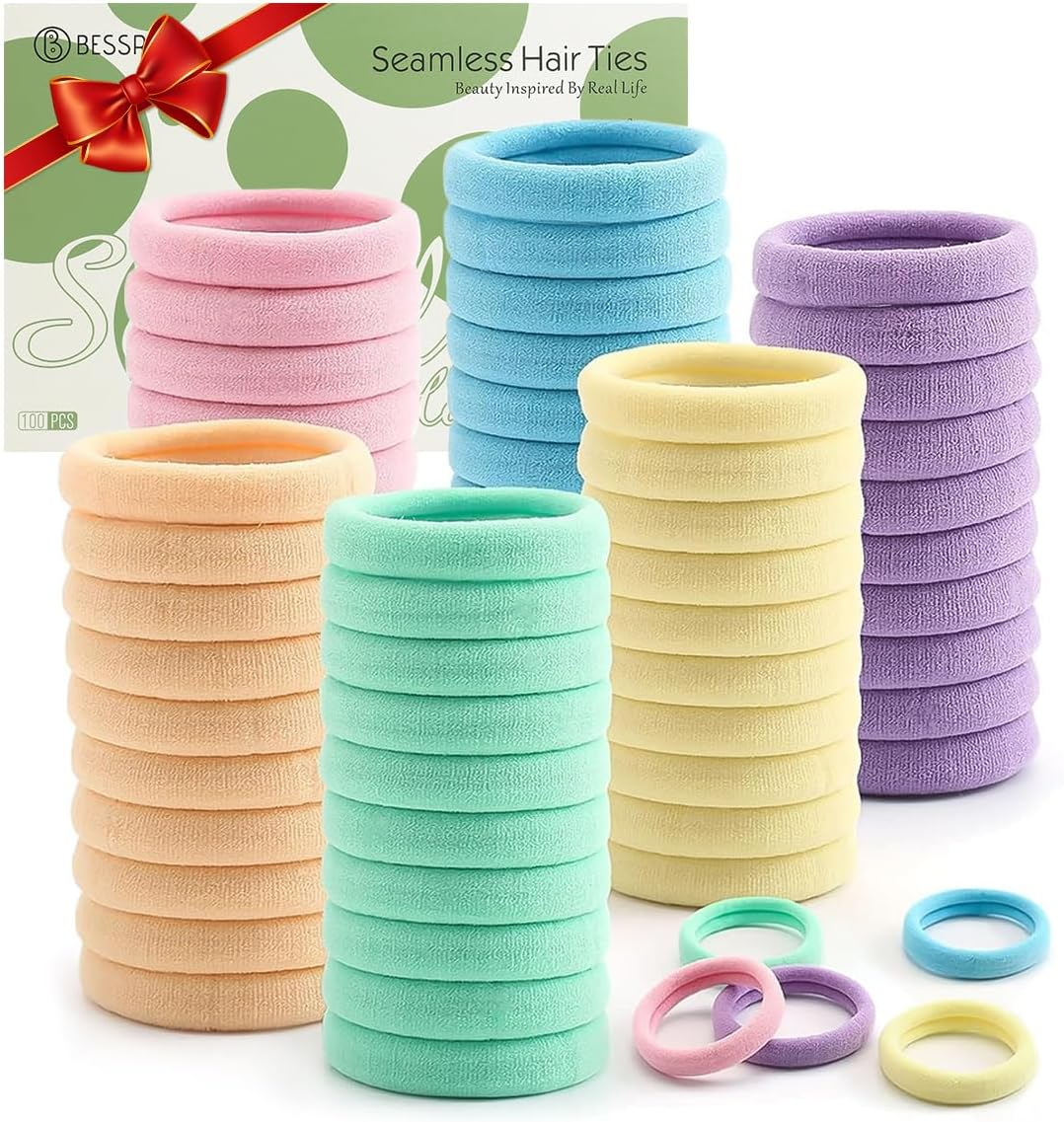 100 Pcs Thick Seamless Spring Hair Ties, Ponytail Holders Hair Accessories No Damage for Thick Hair (Spring Colors) image number 3