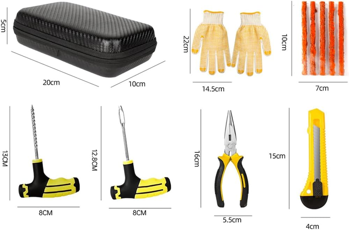 MTSDM Tubeless Tire Repair Kit, 7 Piece Universal Tire Tyre Plug Tool, Tire Patch Kit to Fix Punctures and Plug Flats for Cars, Trucks, Motorcycle, ATV, Jeeps, off Road Vehicles, RV, Tractors image number 1