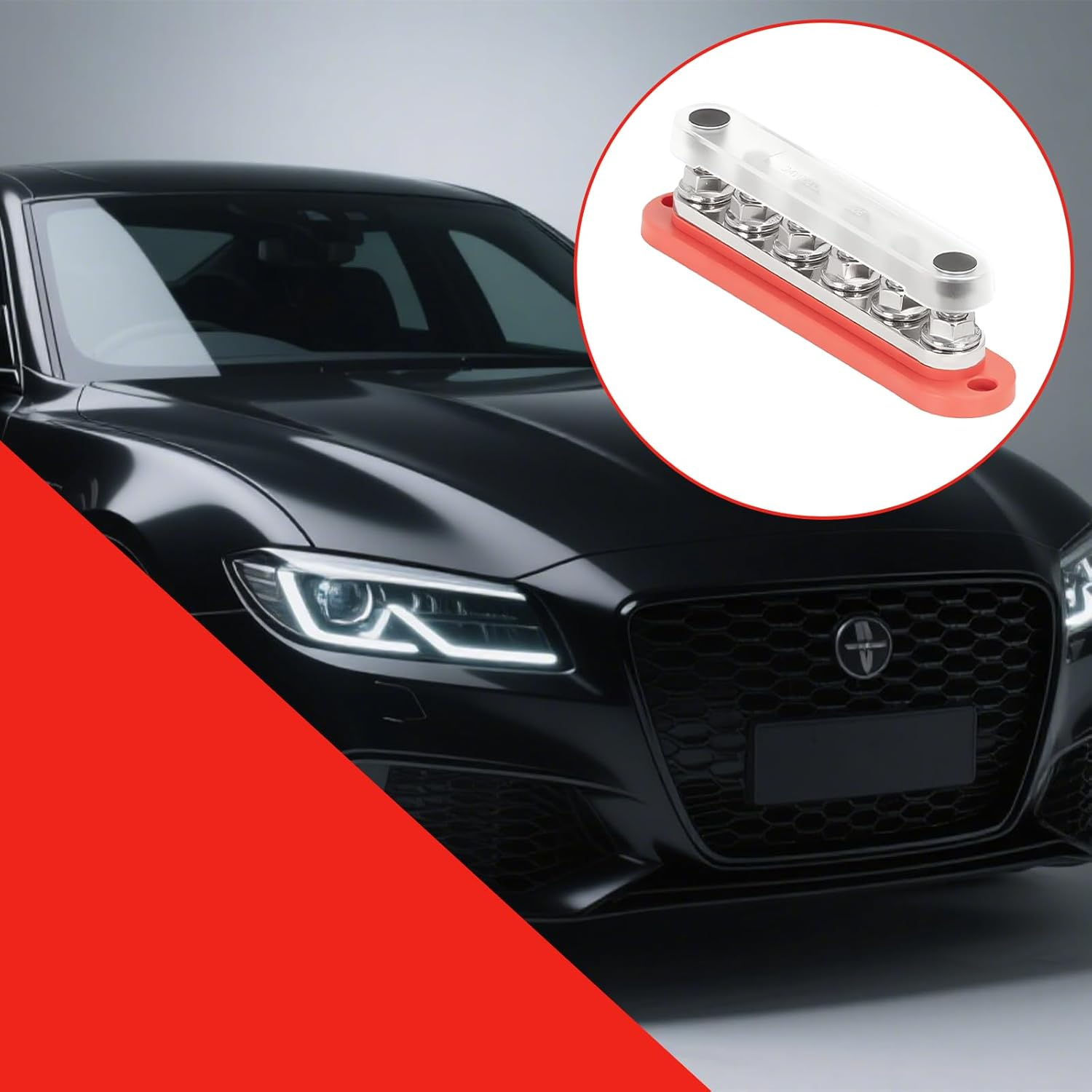 Bus Bar 6 Gang 300A M8 Power Distribution Block Terminal Post Stud 12V Black Nickel Plated for Corrosion Protection, Enhance RV Experience (Red) - Black image number 6