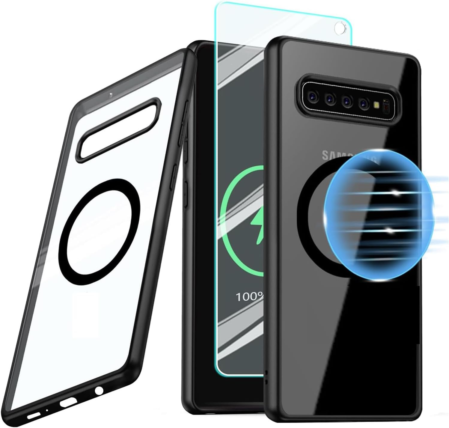 Guizzcg for Samsung Galaxy S10+ / S10 plus Case [Compatible with Magsafe] Flexible TPU Bumper + Clear Back Slim Shockproof Drop Protection,Magnetic Cover for Galaxy S10 plus -Black