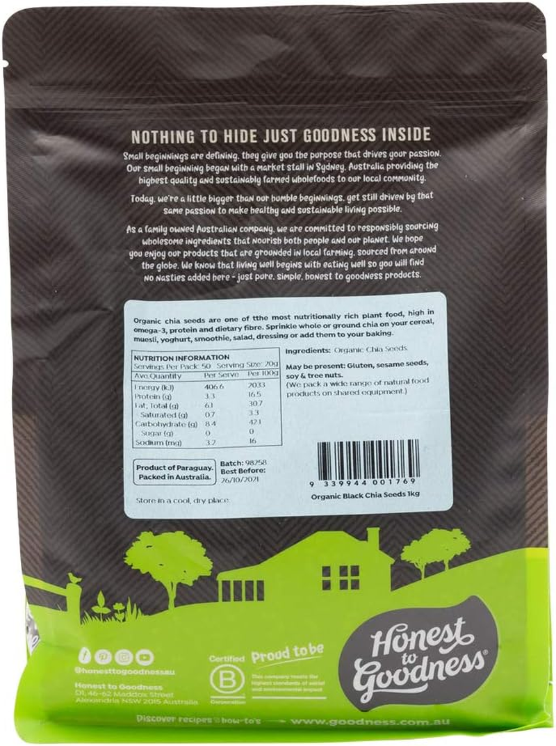 Honest to Goodness, Organic Black Chia Seeds, 1 Kilogram - Indulge in the Delightful Texture of These Tiny Seeds, a Perfect Nutrient-Rich Addition to Any Diet. image number 2