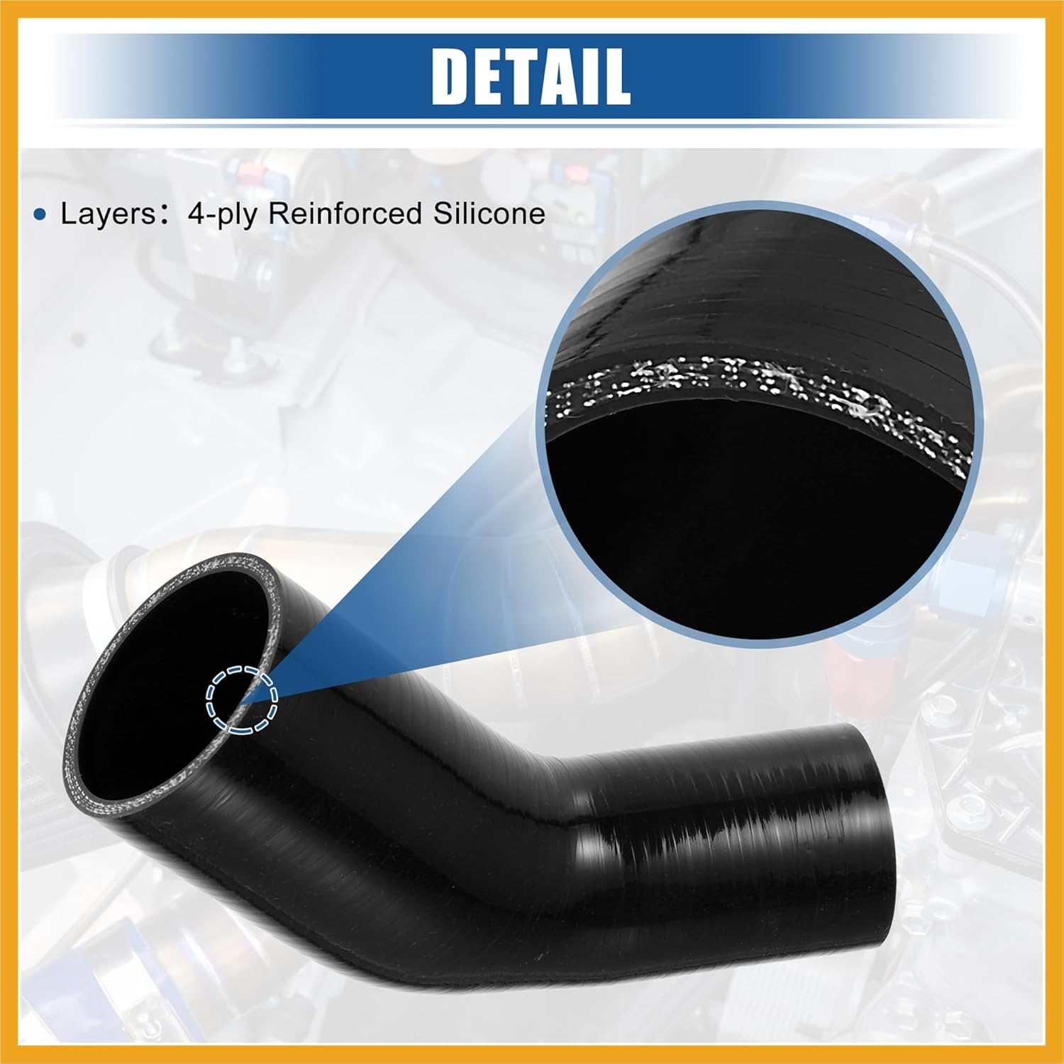 45 Degree 2.0 Inch to 2.5 Inch ID 4Ply Car Elbow Reducer Silicone Hose Coupler Intercooler Tube Intake Piping Black 51-63Mm image number 4
