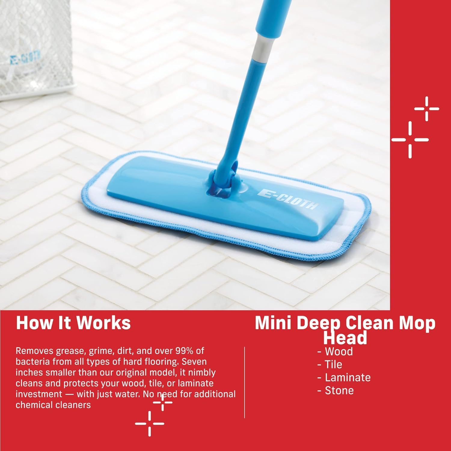 E-Cloth Mini Deep Clean Mop Head, Microfiber Mop Head Replacement for Floor Cleaning, Great for Hardwood, Laminate, Tile and Stone Flooring, Washable and Reusable, 100 Wash Guarantee, 1 Count image number 5