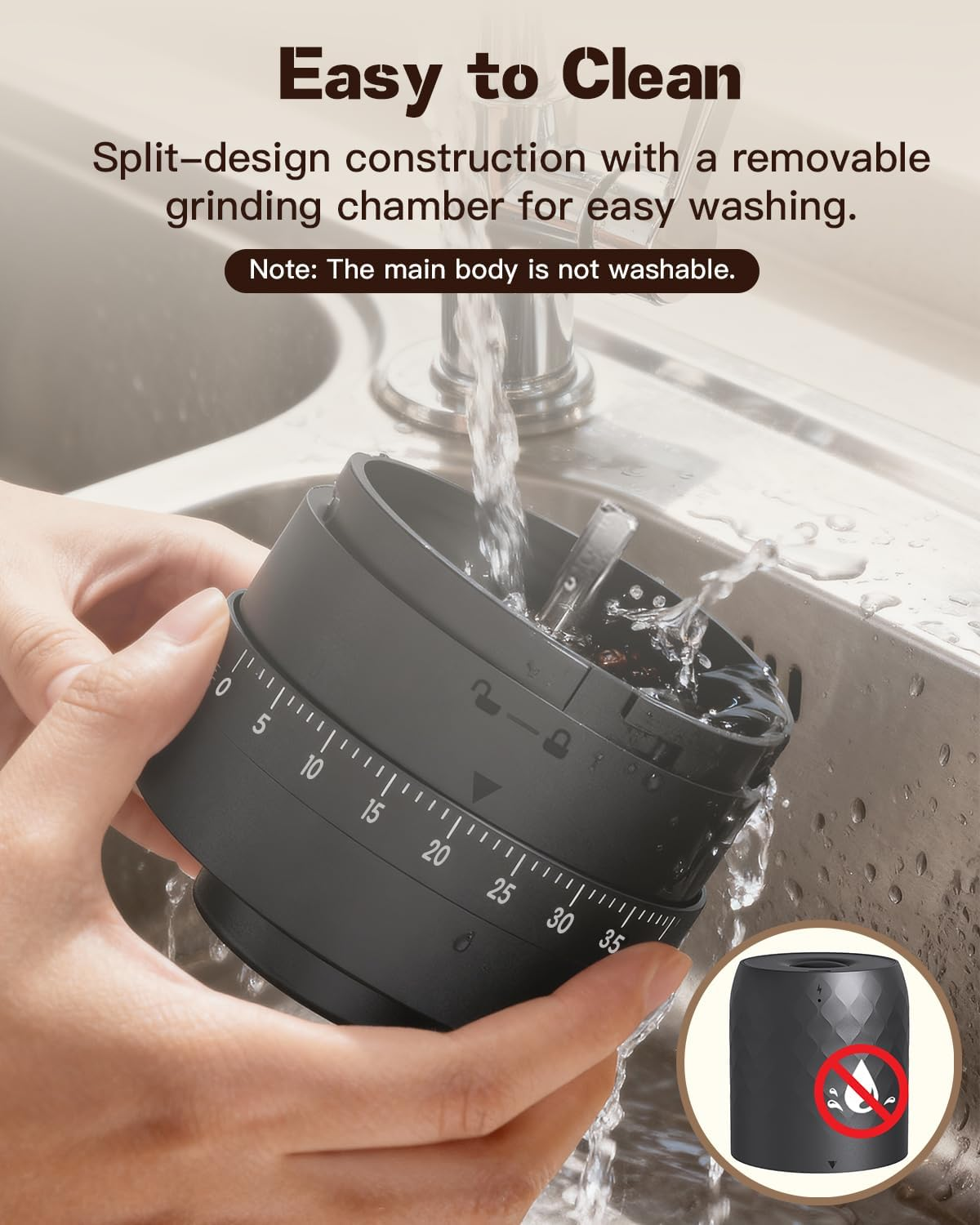 YLSD Portable Electric Coffee Grinder, Ceramic Burr, 1800Mah Rechargeable Cordless Grinder for Travel, Office, Camping & Fresh Coffee Anywhere (Black) image number 3