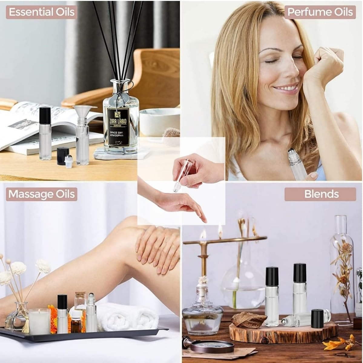 Wujzkisster 10 Pcs Glass Essential Oil Roller Bottles, Transparent Stainless Steel Balls, Leak-Proof Containers, Perfect for Aromatherapy and Facial Body Care, Refillable Bottles with Lids (10Ml) image number 1