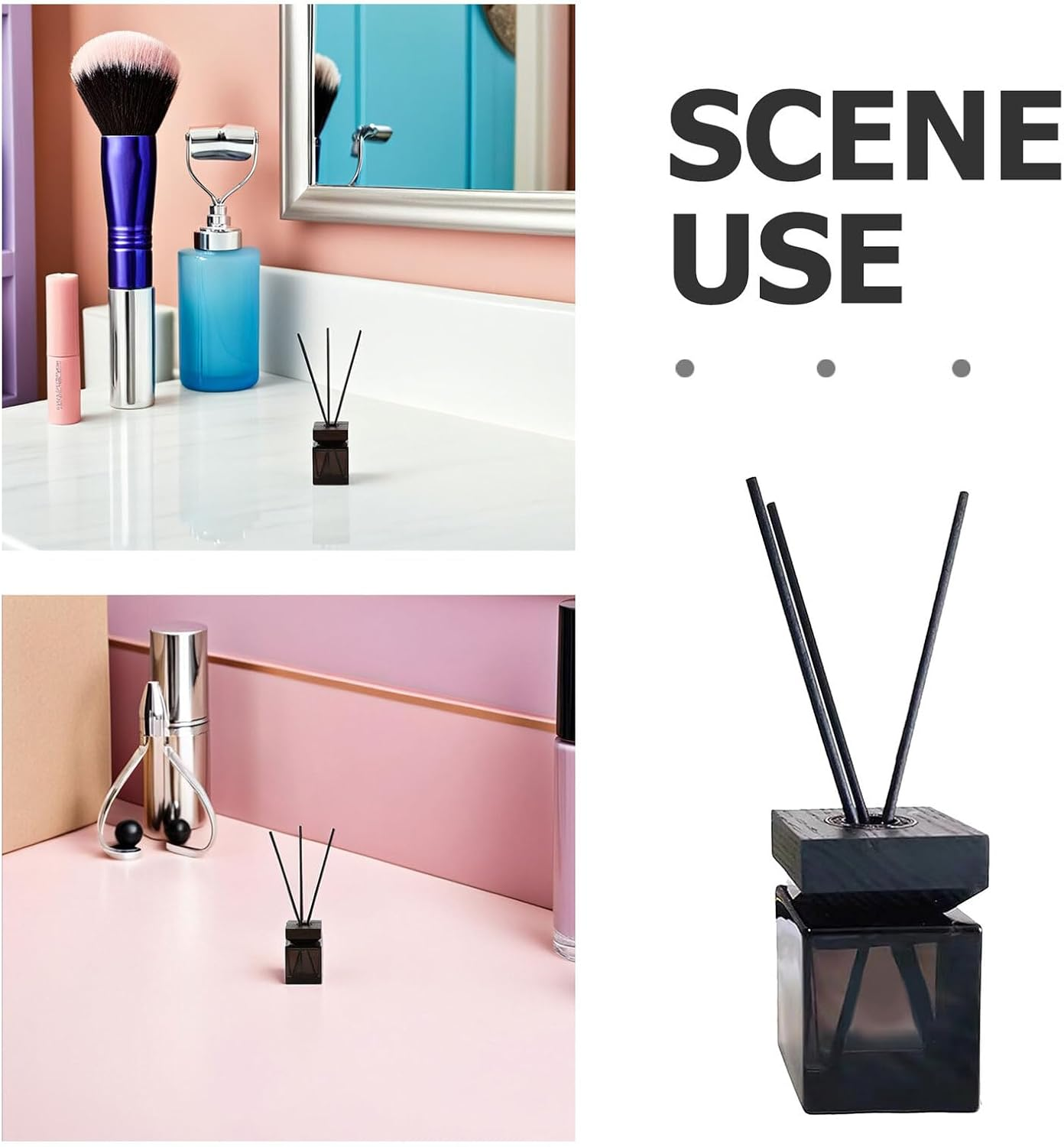 Rattan Aroma Diffuser Bottle Set 100Ml Glass Container with White Wax Wood Lid and Reed Sticks Fire-Free Aromatherapy for Home Fragrance Decoration image number 2