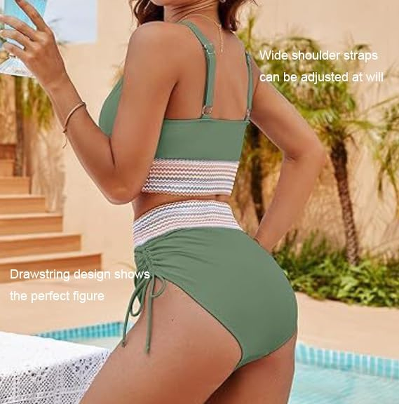 Sunny Salty Bikini Set for Women, Deep V Neck High Waisted Tummy Control Bikini Set for Women, Two Piece Sunny Salty Bathing Suit for Womens image number 4