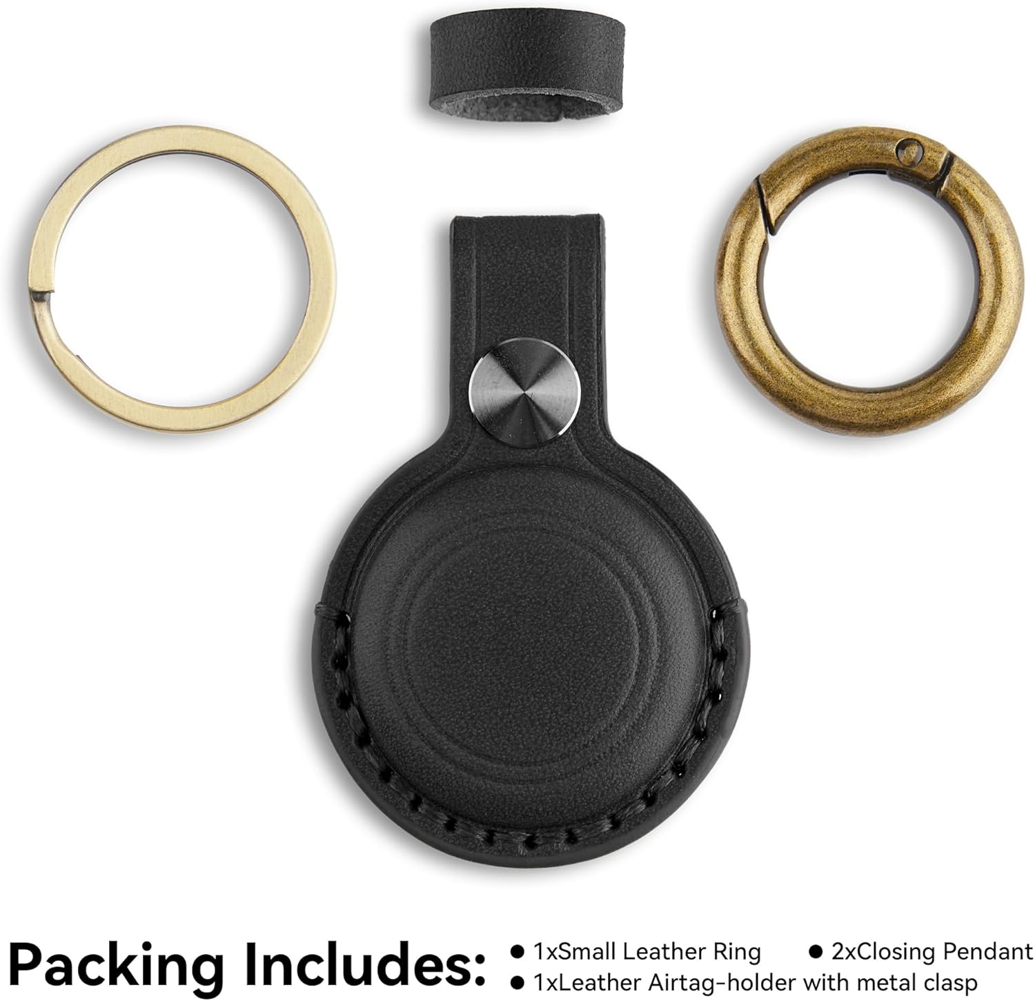 [1 Pack] Keychain Holder Case for Airtag, Genuine Leather for Airtag Holder with Keyring Hanging on Dog Collar Backpacks Wallet, Safety Anti-Lost Case Cover with Key（Black）