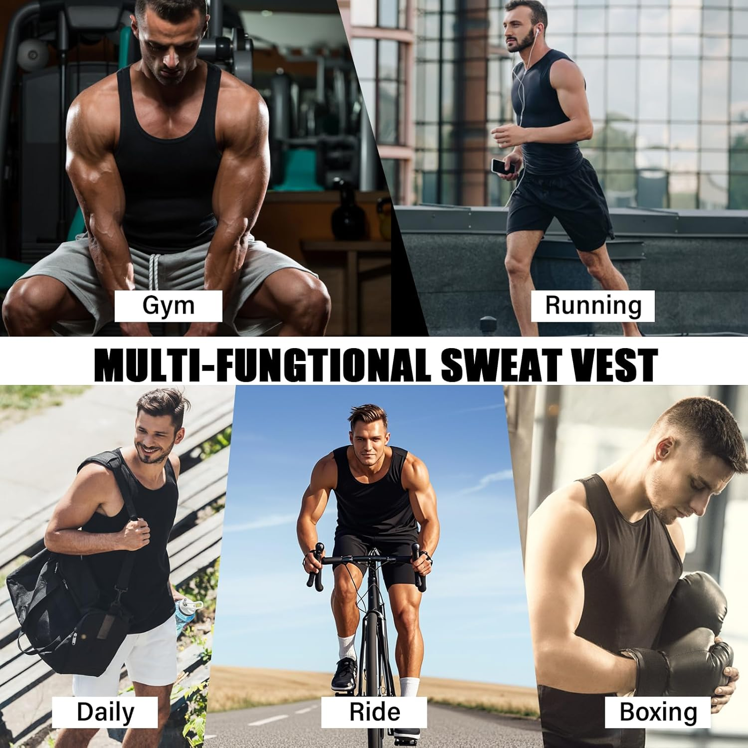 Viiotu Men'S Sauna Vest, PU Milk Silk Sweat Suit, Triples Sweating Boost Calorie Burn Sweat Suits for Weight Loss, Ideal for Fitness - Oriented Men image number 3