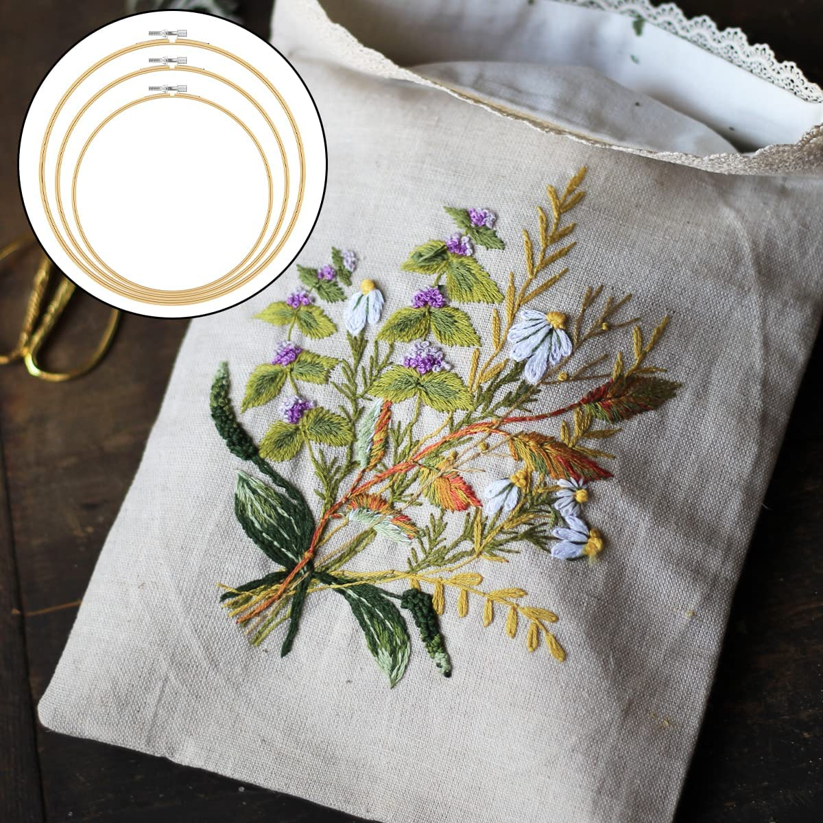 BEZANU Embroidery Hoop, 3PCS Circle Bamboo Cross Stitch Hoop for DIY Art Craft Sewing (20Cm, 26Cm, 30Cm) image number 2