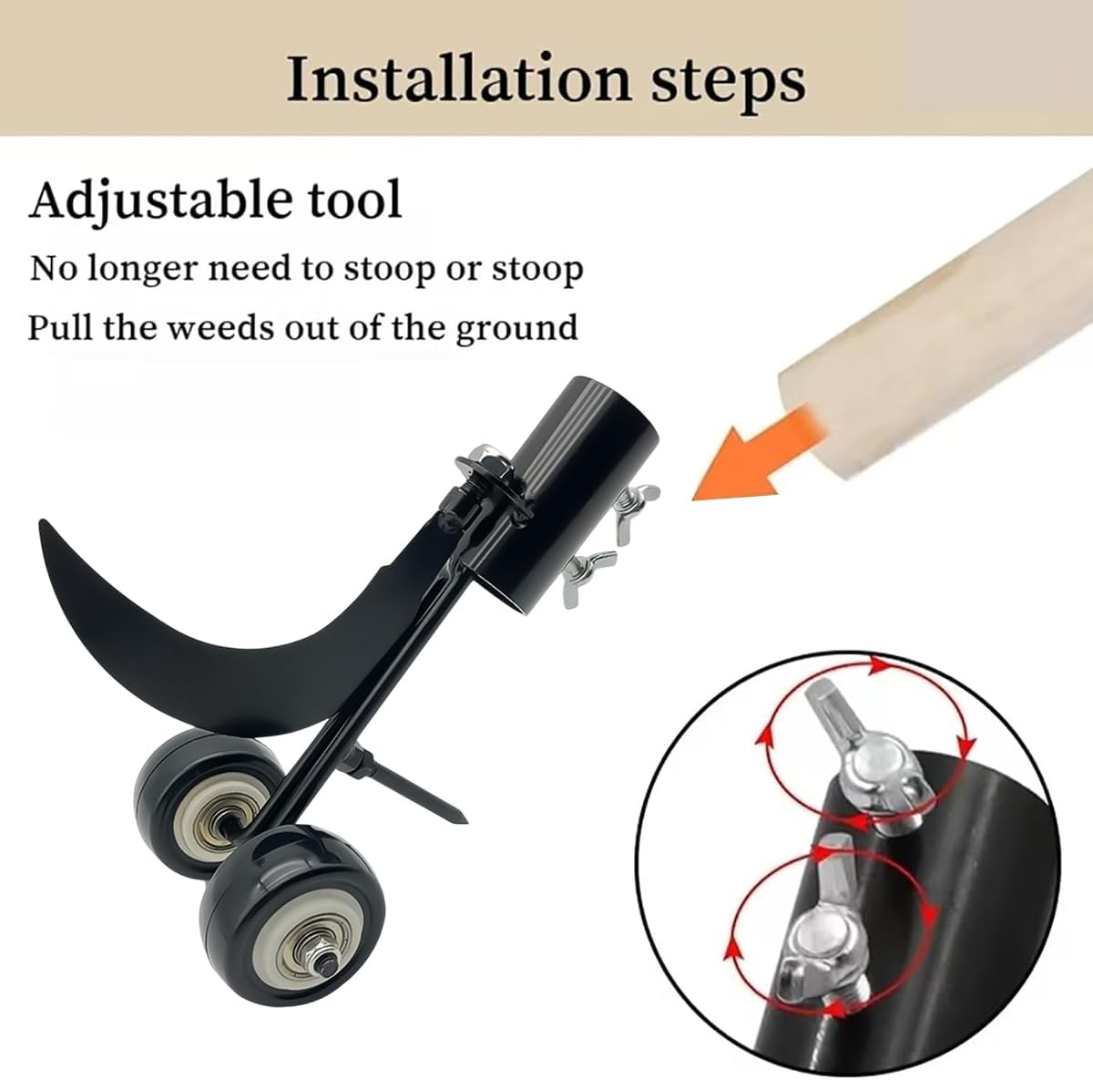 ​AIMALL Garden Weeding Hook with Roller &ndash; Adjustable Gap Weed Remover with Detachable Blade, Dual Wheels & Heavy Duty Clamp for Pavement Driveway Lawn Edging Tool image number 6