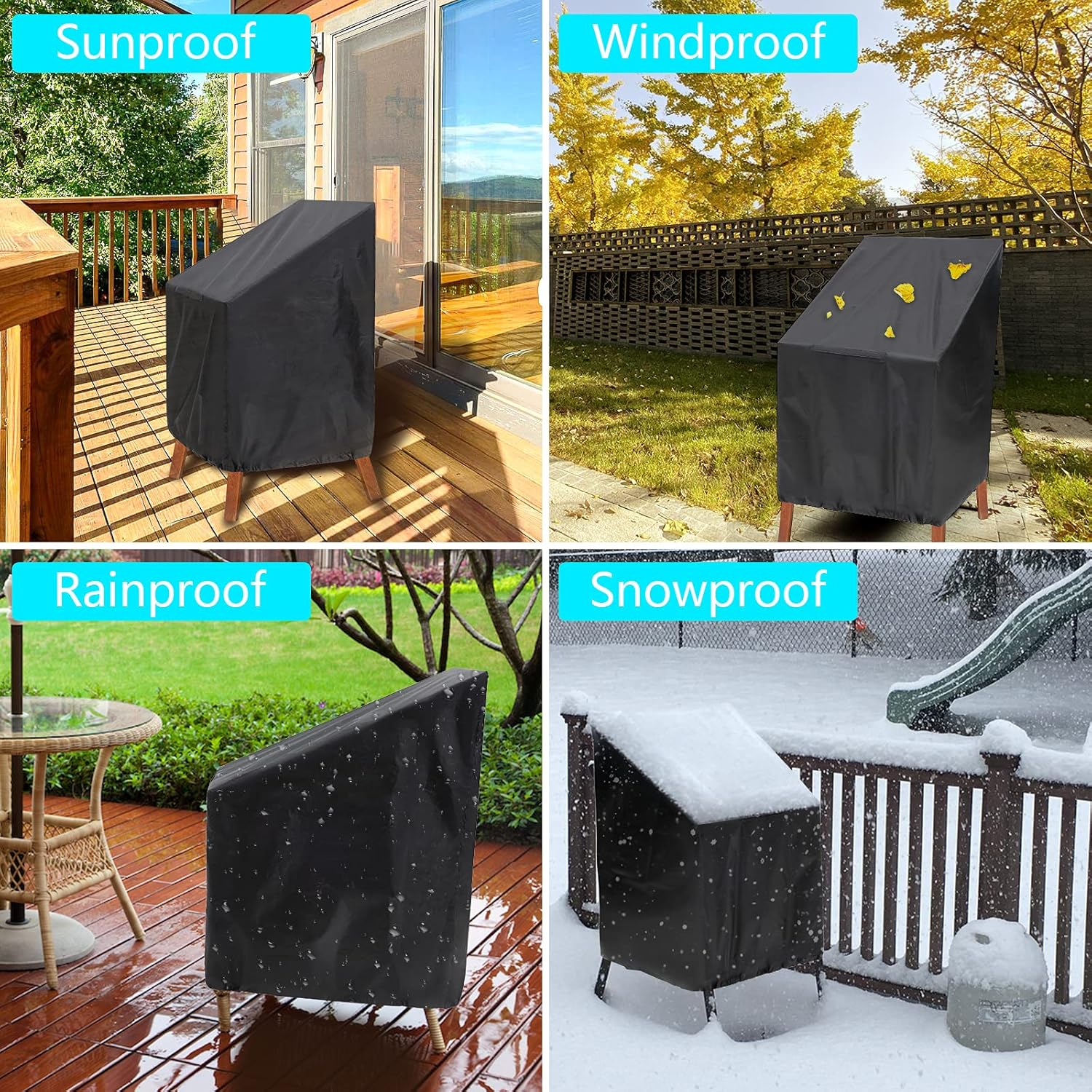 NA Outdoor Garden Chair Cover 2 Packs, High Back Patio Stacking Chair Covers, Water-Resistant, Anti-Uv, Snow Dust Wind-Proof, Tear-Proof, Anti-Fading Furniture Cover, Black (47"&times;25"&times;25"&times;27.5") image number 1