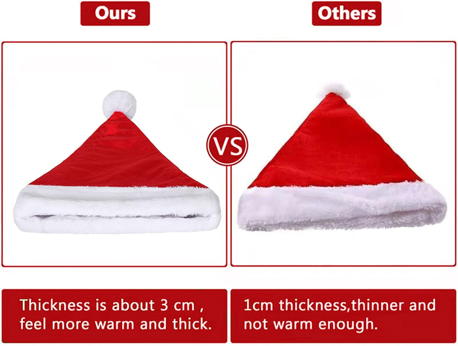 Eoocan Santa Hat for Adults, Unisex Velvet Comfort Xmas Hats Extra Thicken Plush for Christmas New Year Festive Holiday Party - Blue image number 2