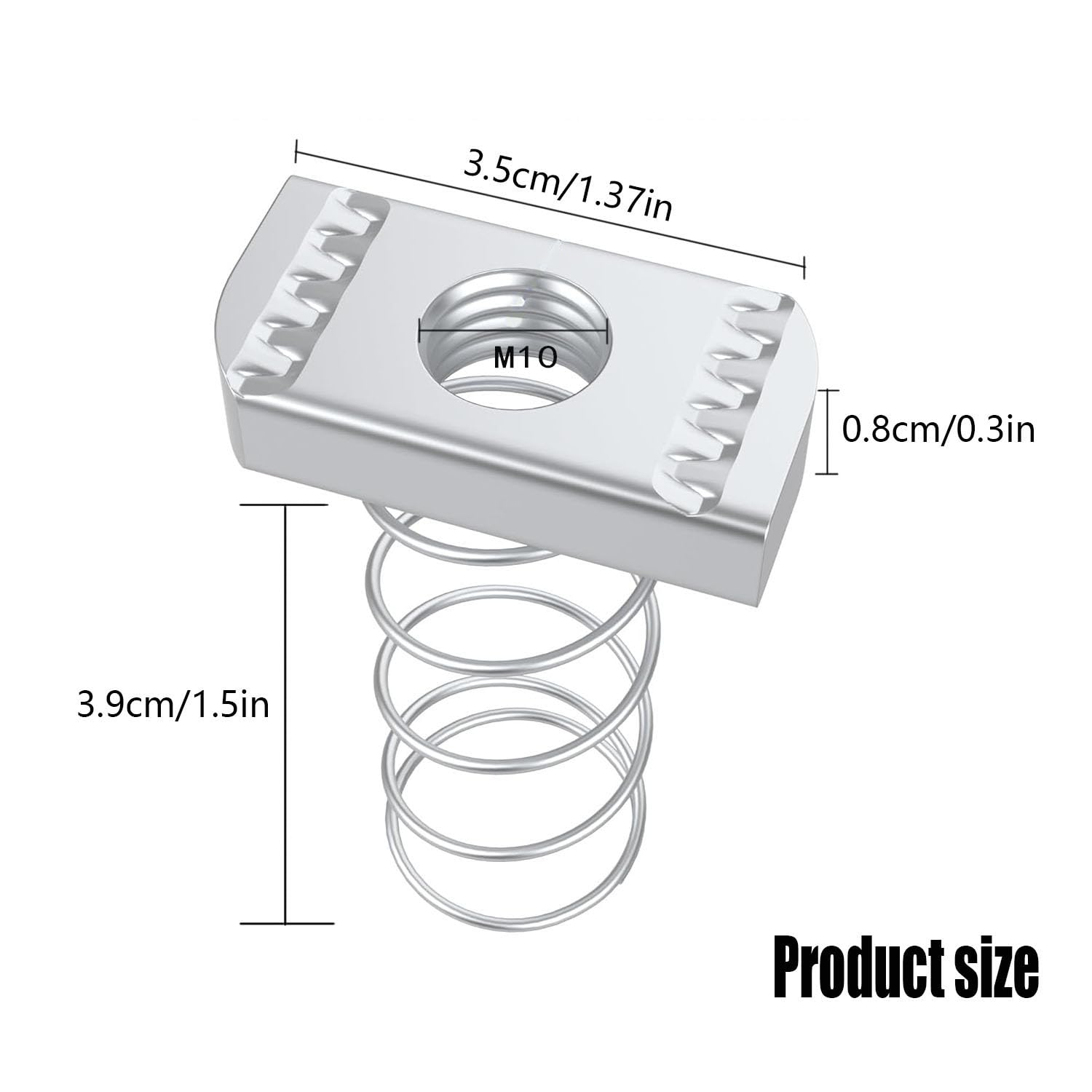 10 Pcs Galvanized Spring Nut, M10 Strut Channel Spring Nut, C-Shaped Stainless Steel Special, Strut Channel Cone Nuts, Hardware for C-Series Steel Channels image number 6