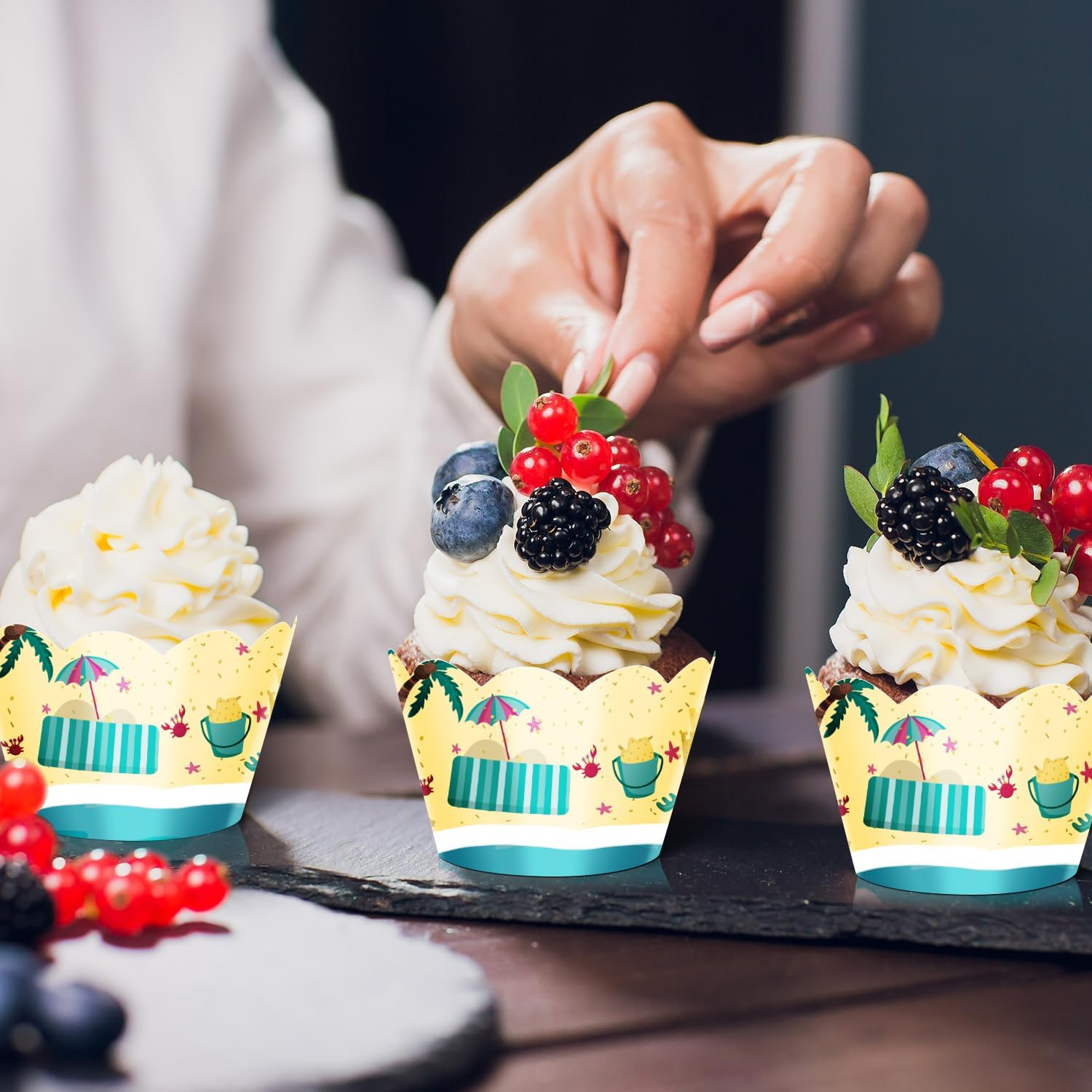 24Pcs Dessert Cupcake Wrappers Pick for Ice Cream Hot Summer Hawaii Beach Theme Decor Supplies Baby Shower Girls Boys Happy Birthday Party Decorations image number 3