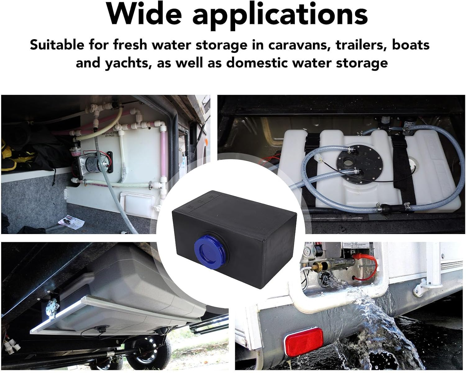 RV and Gray Water 5 Gallon Tank, 15.7 X 9.8 X 7.9In 20L RV Water Tank Heat and Cold, Customizable Design Square Water Storage Tank for Trailers Boats Yachts Black image number 2